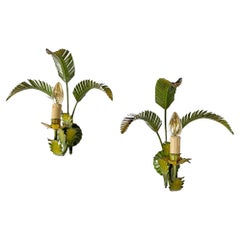 Pair of Italian Painted Palm Leaf Wall Lights