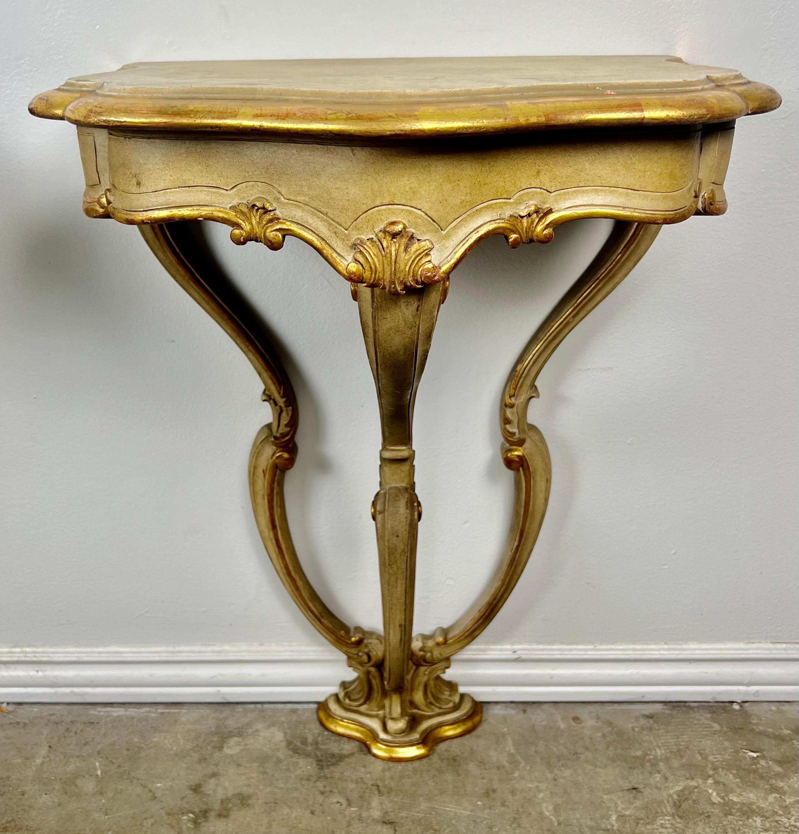 Mid-20th Century Pair of Italian Painted & Parcel Gilt Consoles w/ Drawers For Sale