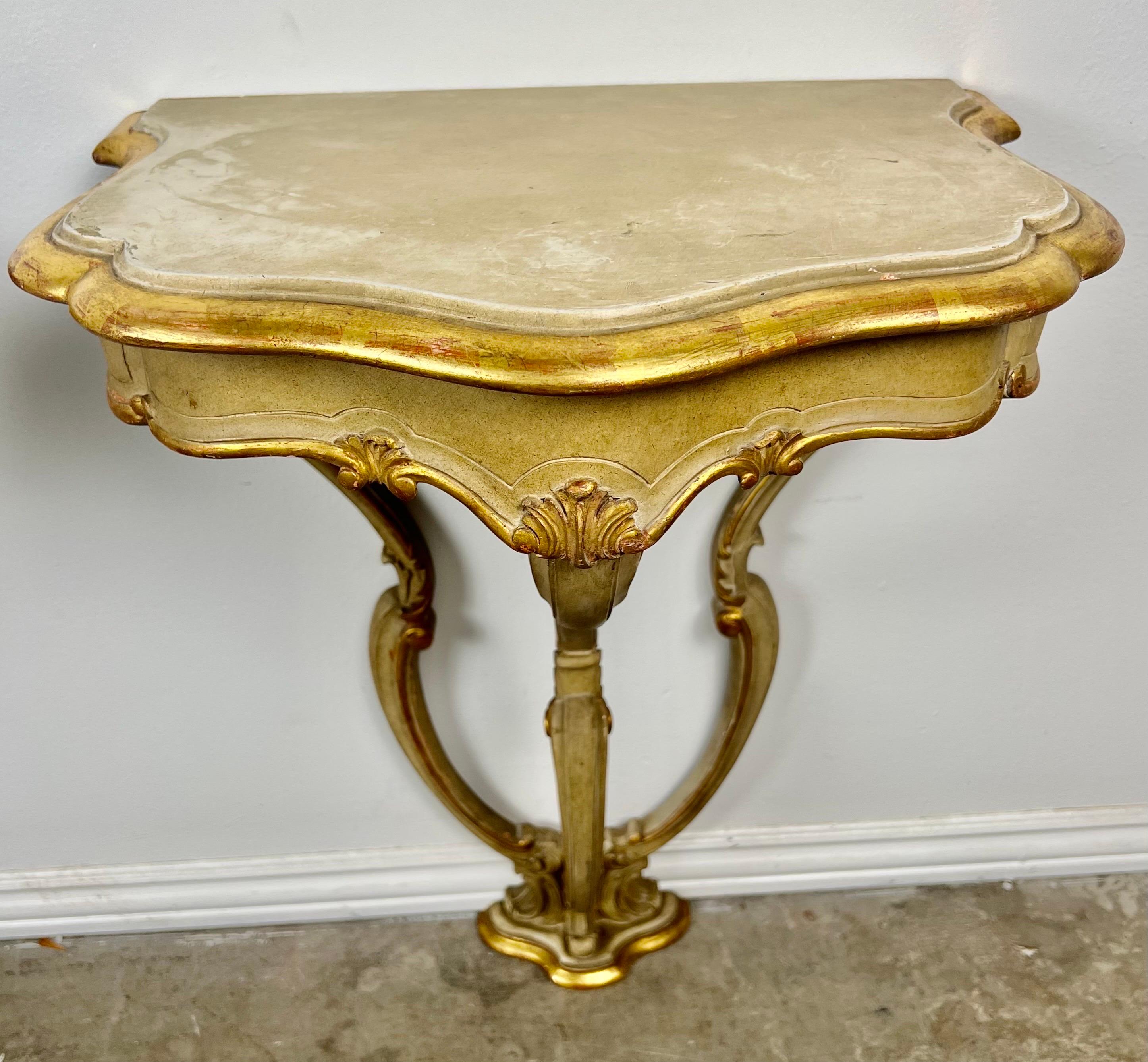 Wood Pair of Italian Painted & Parcel Gilt Consoles w/ Drawers For Sale