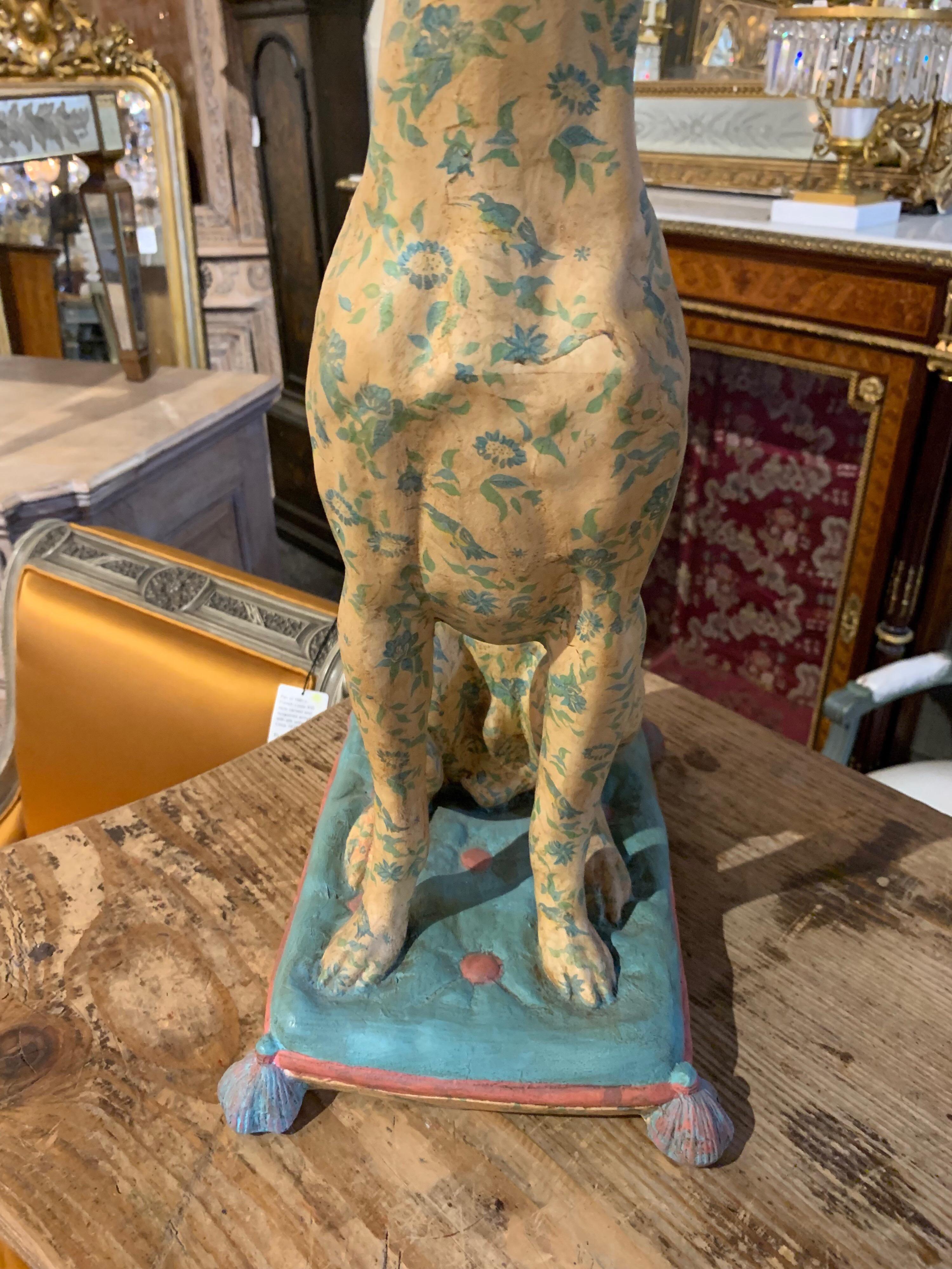 Pair of Italian Painted Terra Cotta Whippets In Good Condition In Dallas, TX