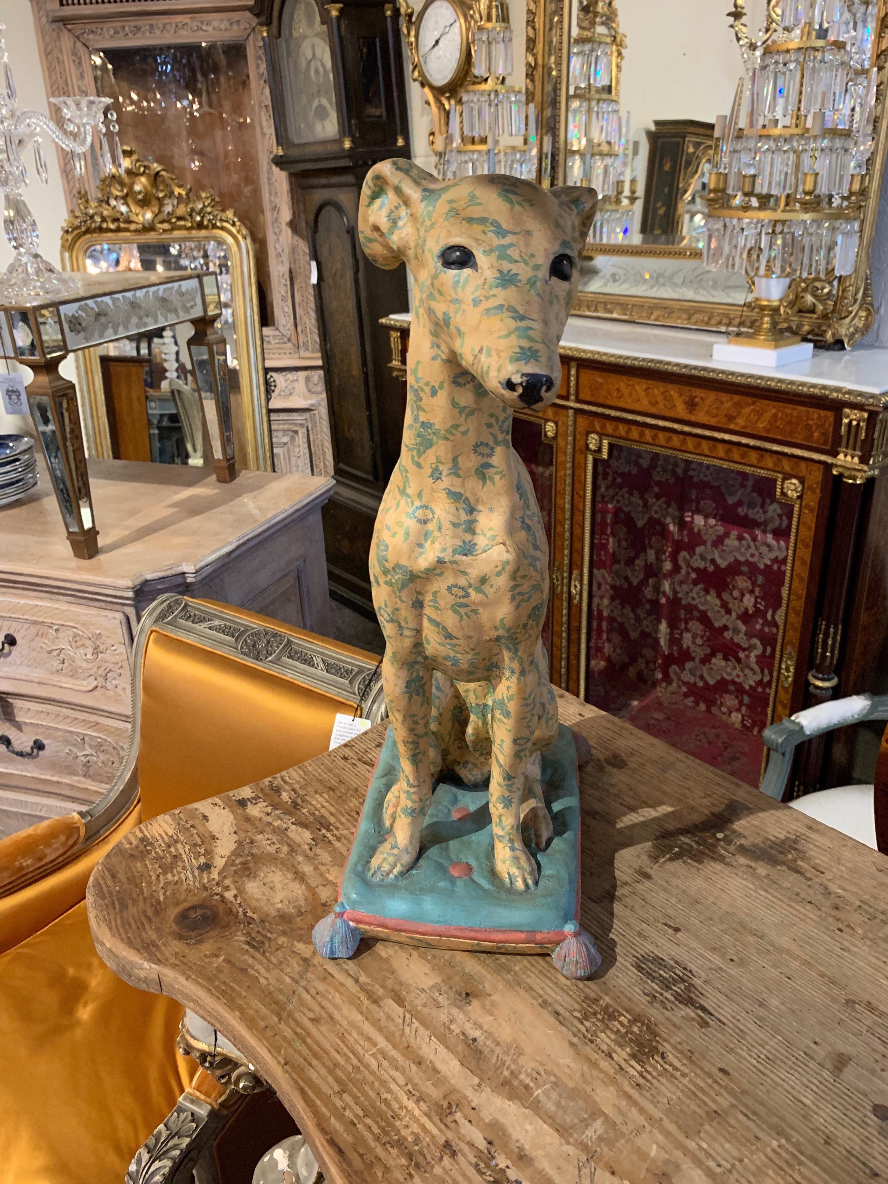 Contemporary Pair of Italian Painted Terra Cotta Whippets