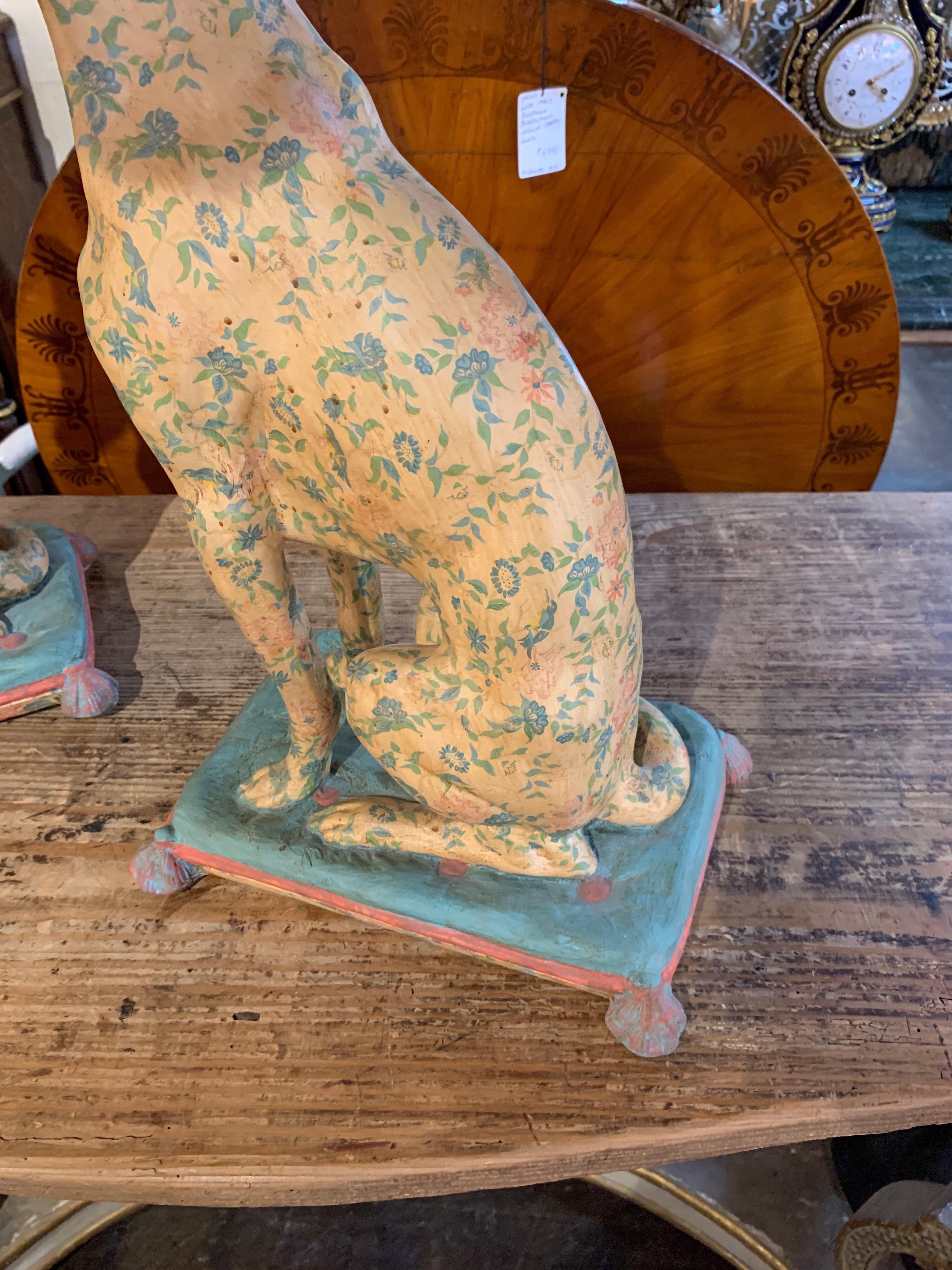 Terracotta Pair of Italian Painted Terra Cotta Whippets