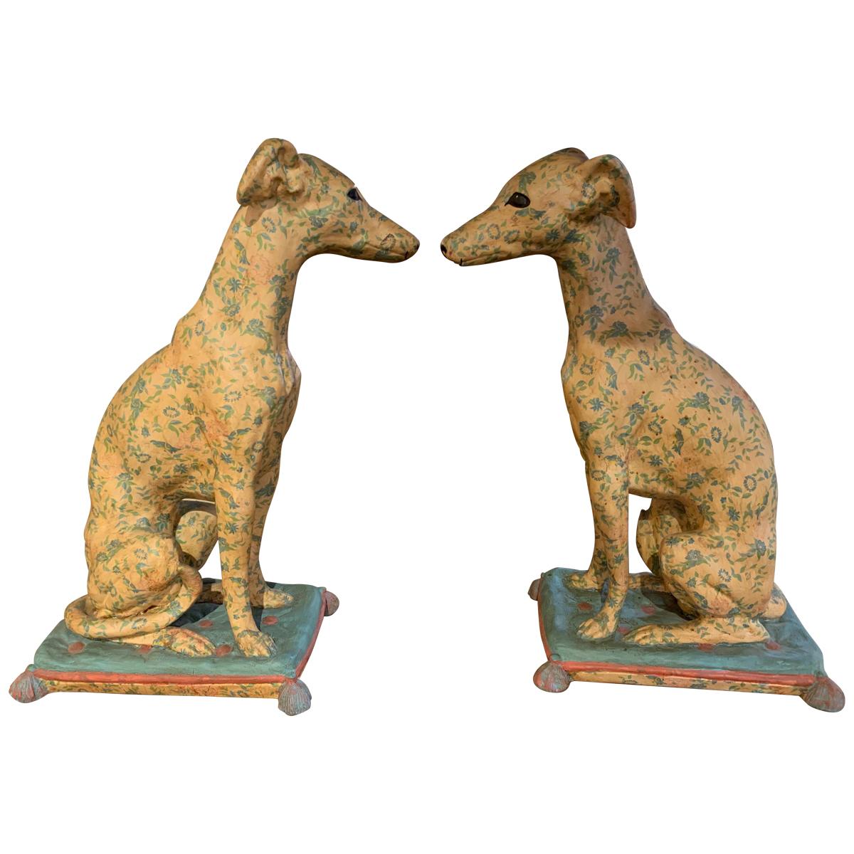 Pair of Italian Painted Terra Cotta Whippets