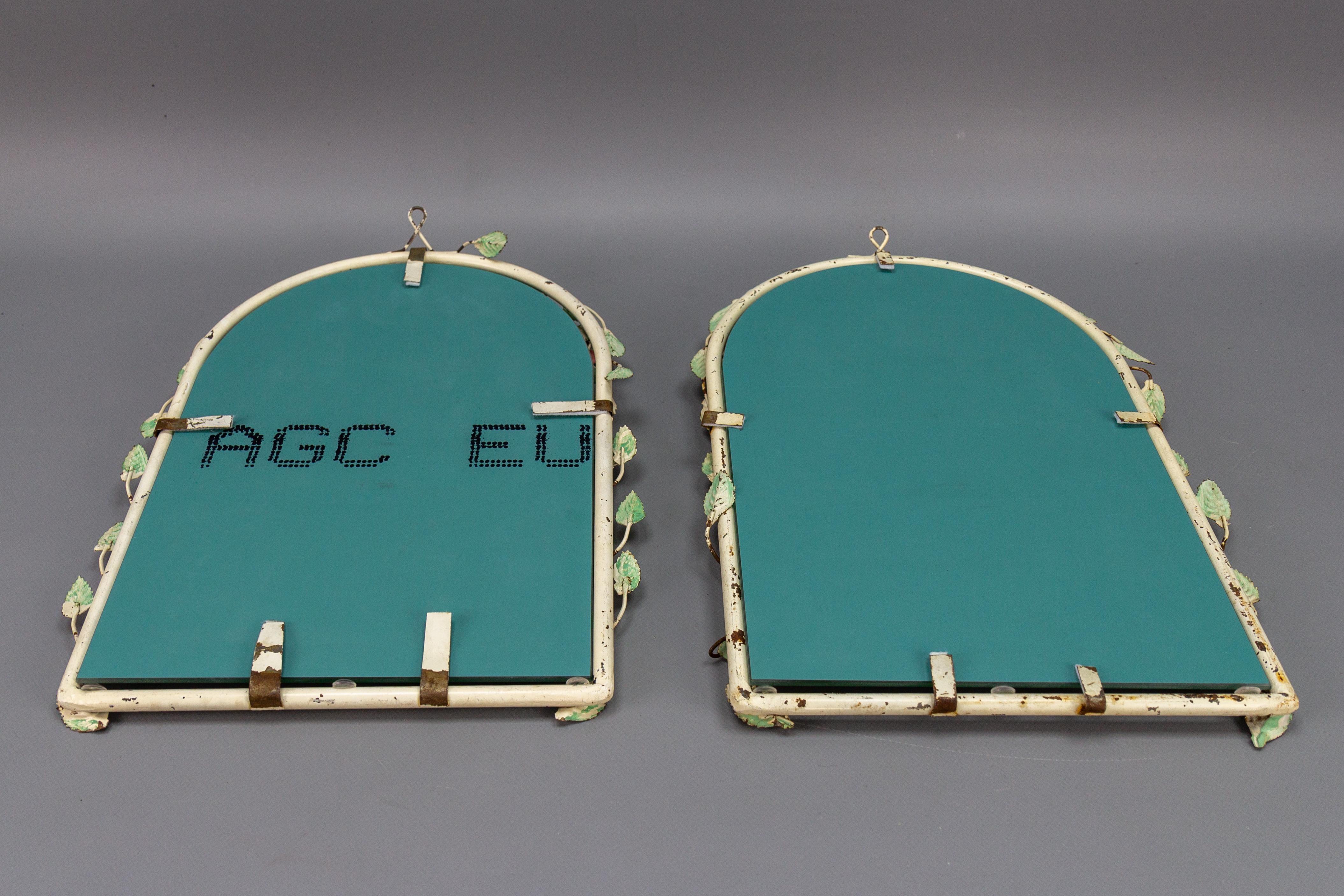 Pair of Italian Painted Tole Flower Wall Mirrors, 1950s For Sale 12
