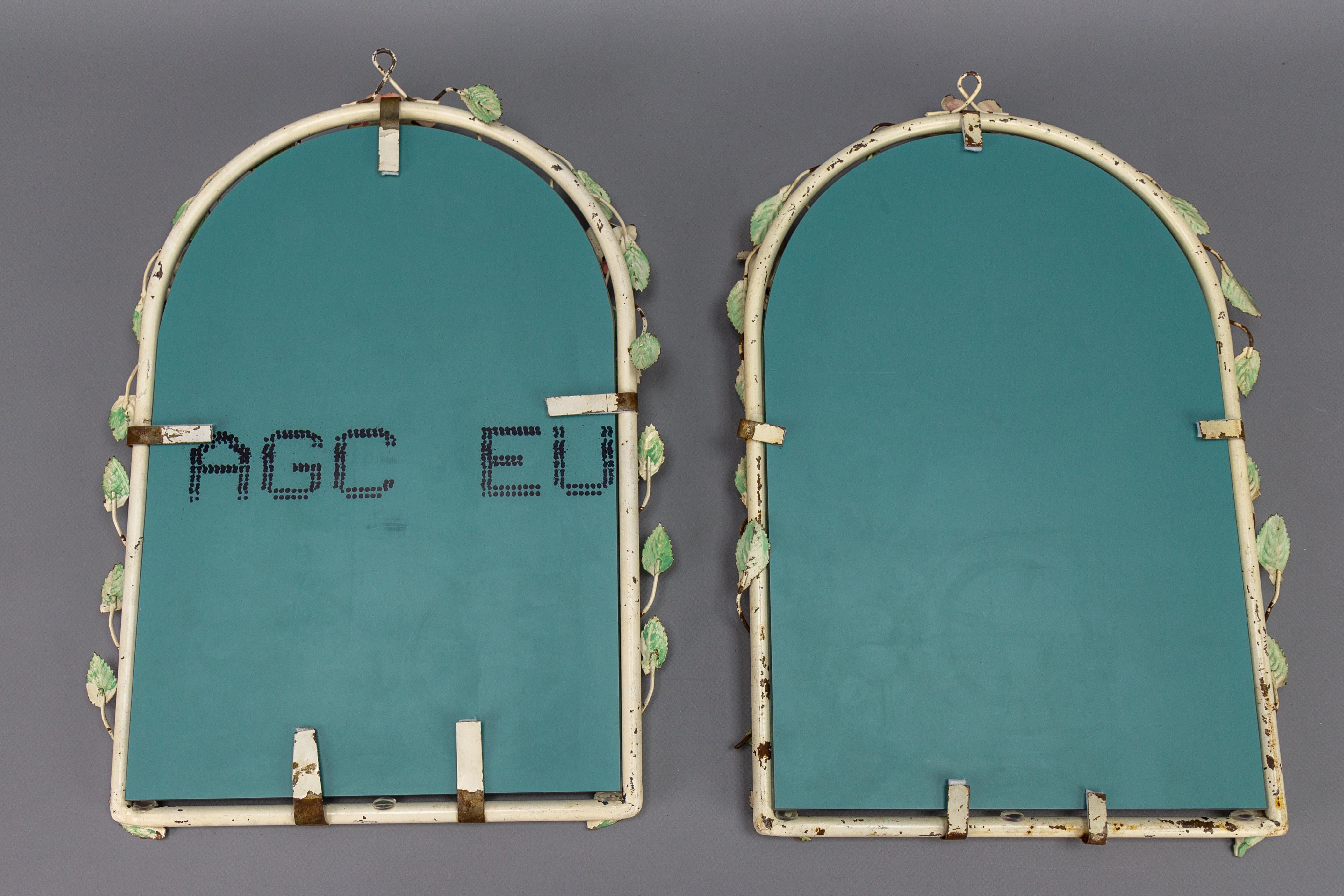 Pair of Italian Painted Tole Flower Wall Mirrors, 1950s For Sale 13