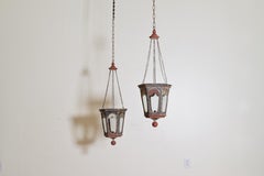 Pair of Italian Painted Tole Hexagonal 1-Light Lanterns, 19th Century