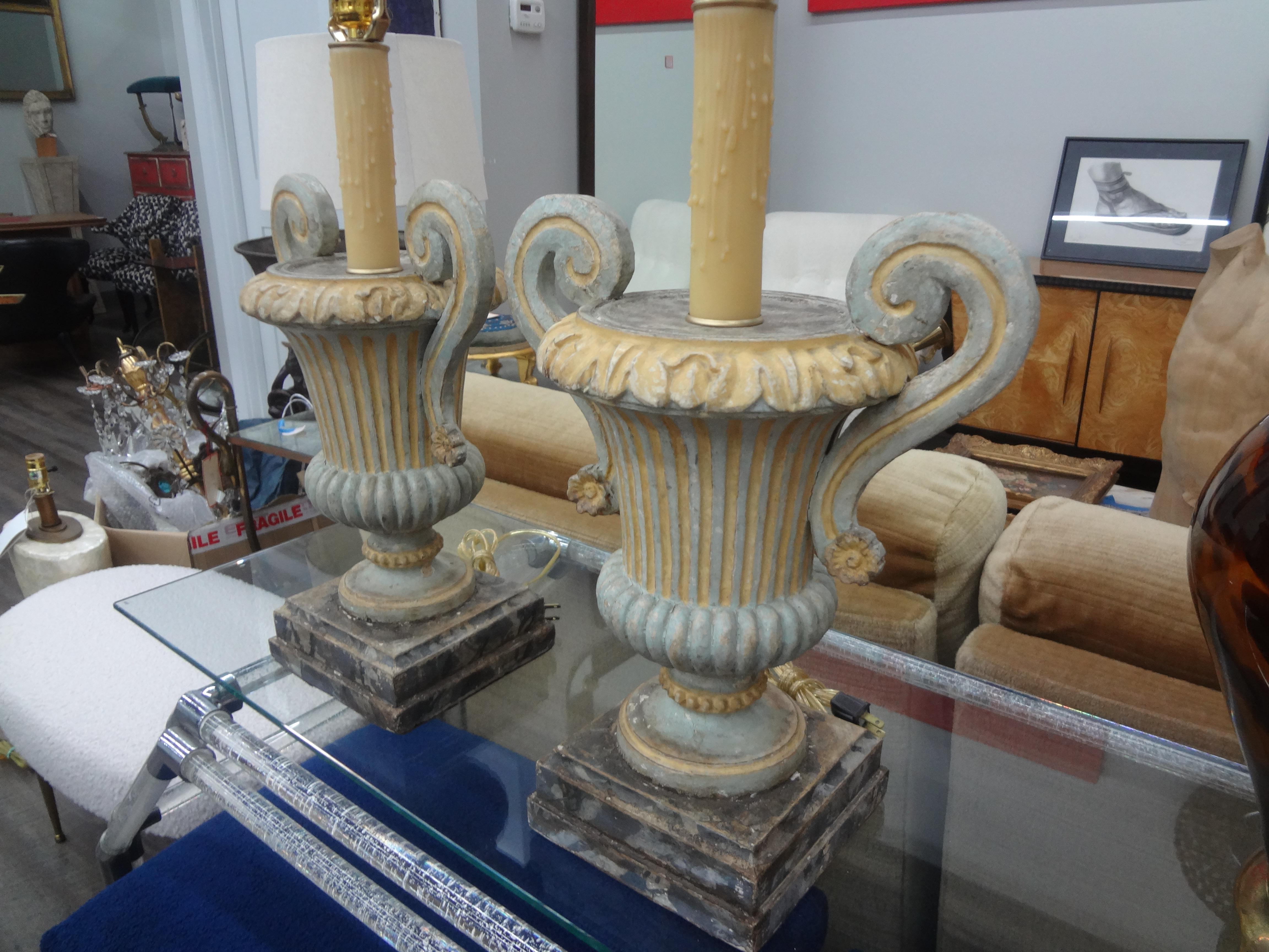 Pair of Italian Painted Urn Form Lamps For Sale 4
