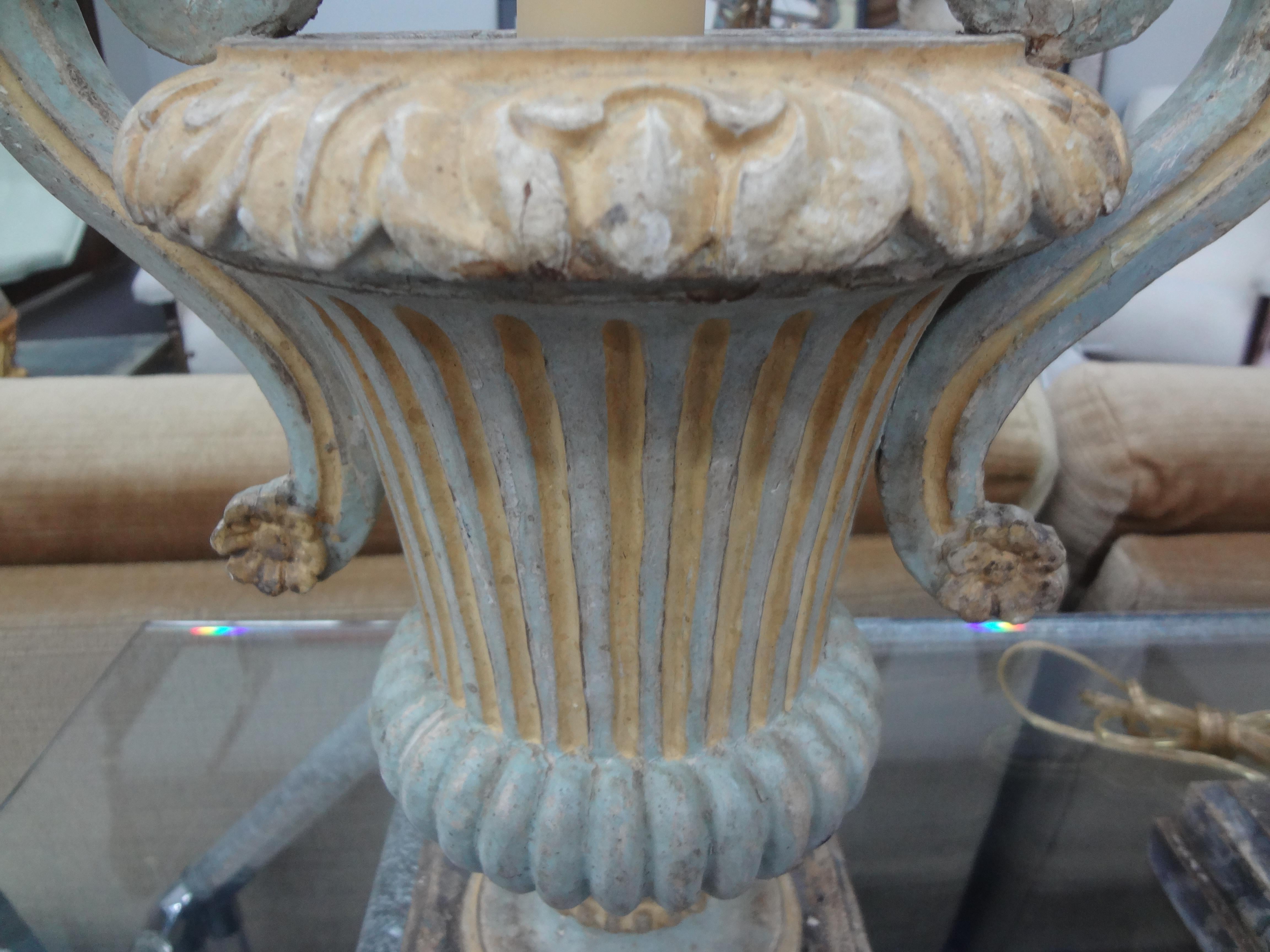 Early 20th Century Pair of Italian Painted Urn Form Lamps For Sale