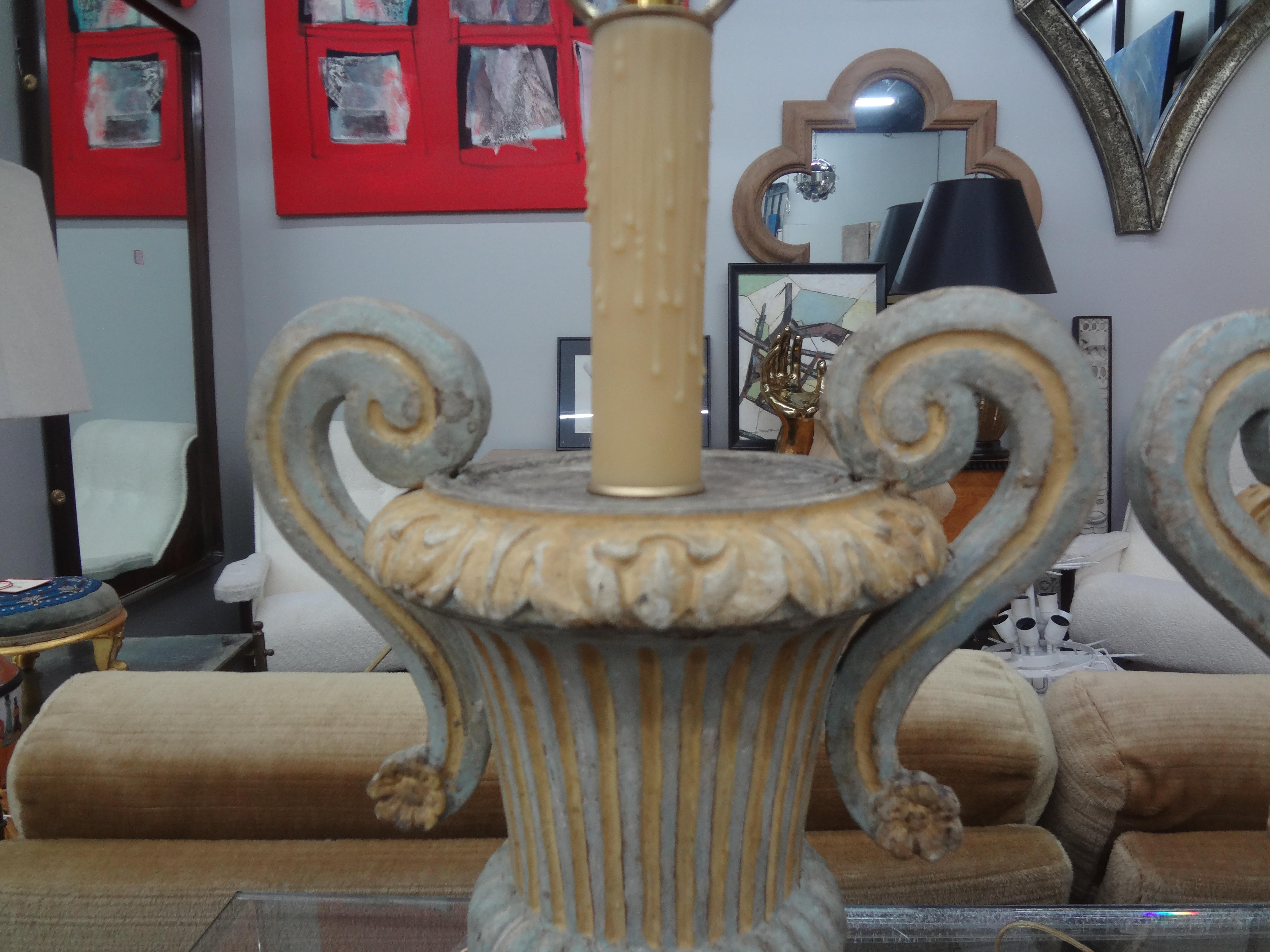 Wood Pair of Italian Painted Urn Form Lamps For Sale