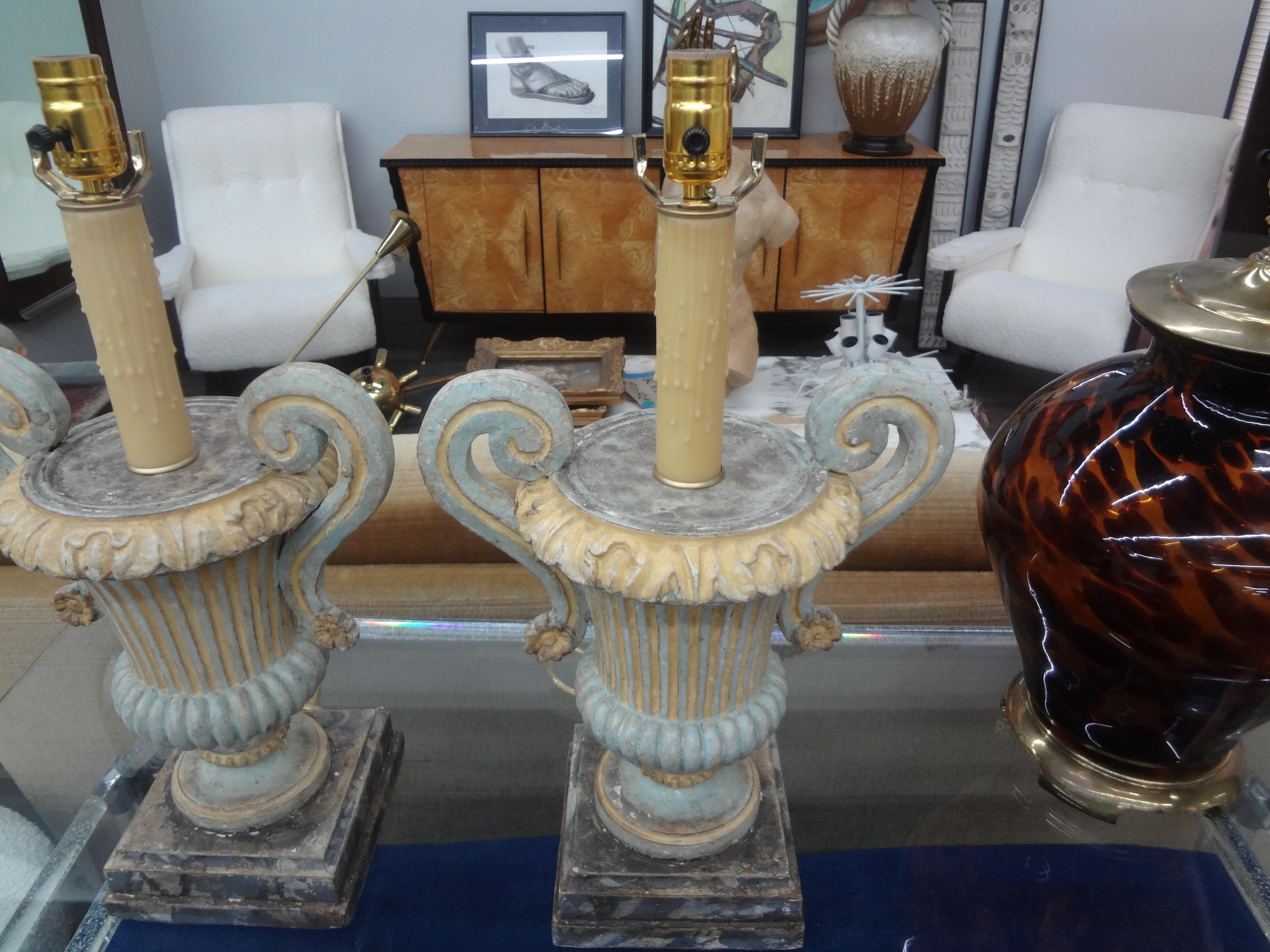 Pair of Italian Painted Urn Form Lamps For Sale 2