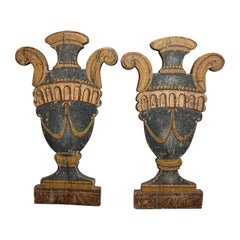 Antique Pair of Italian Painted Urn-Form Plaques, 19th Century