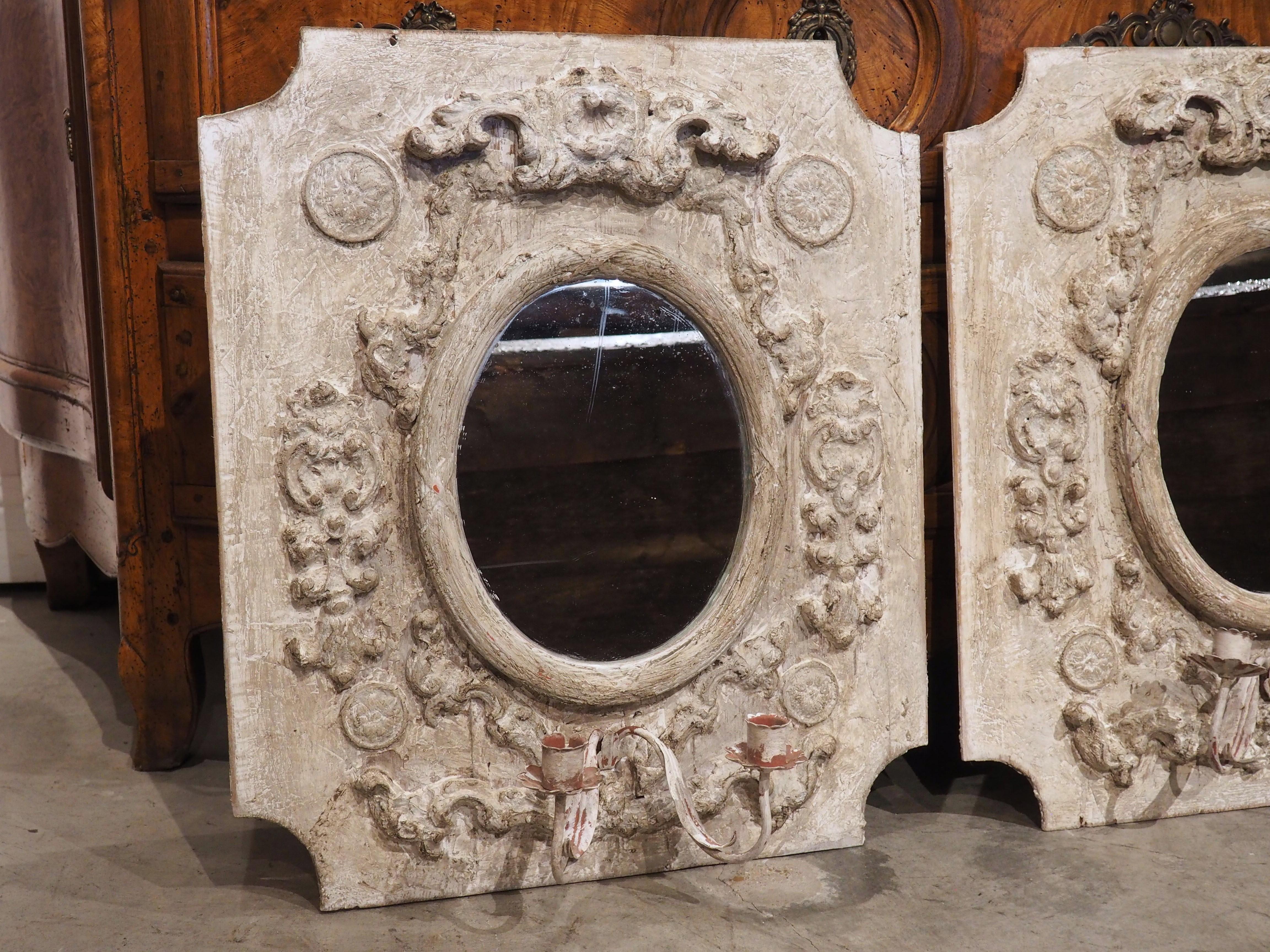 Pair of Italian Painted Wood and Gesso Mirror Sconces For Sale 10