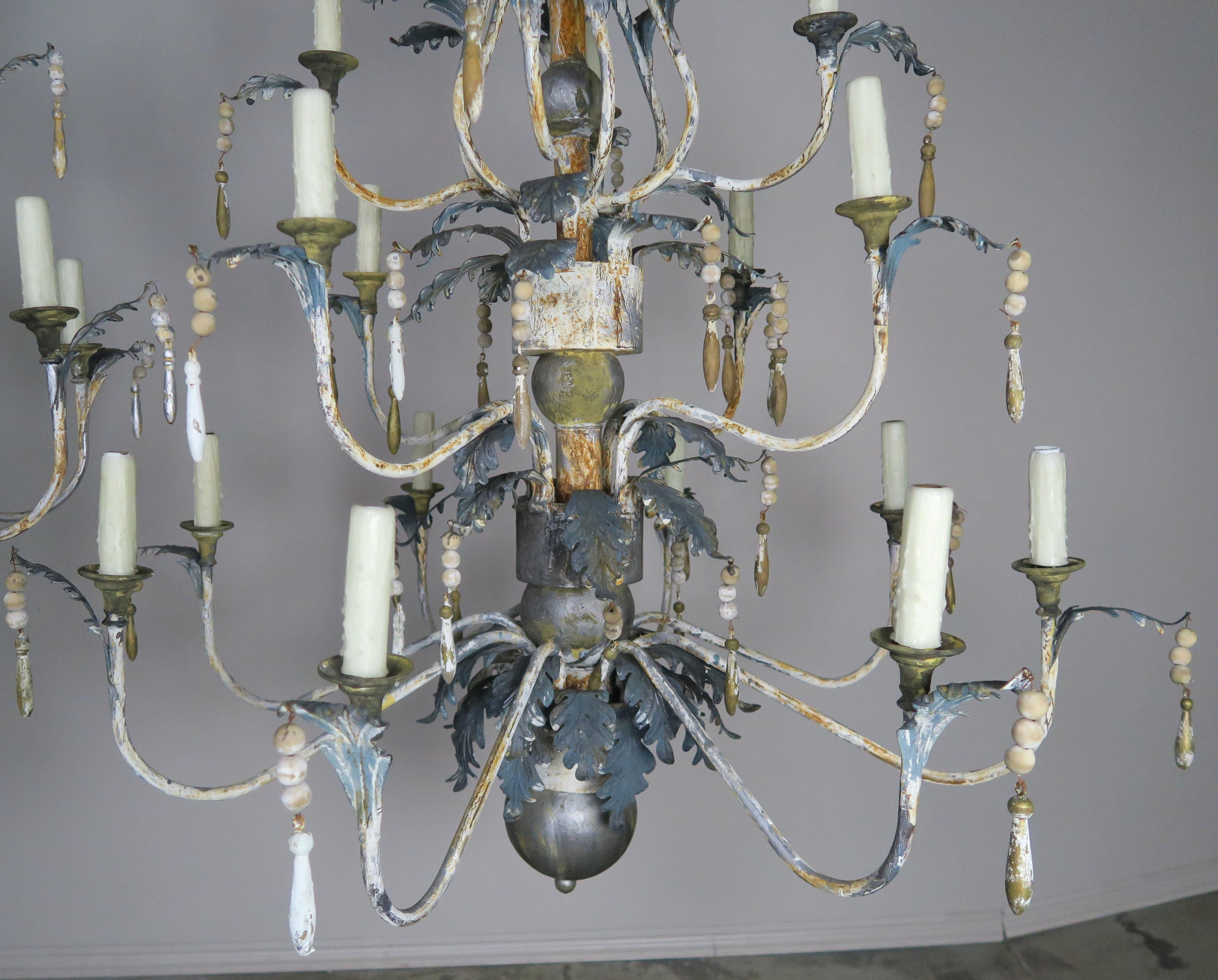 Pair of Italian Painted Wood and Metal Chandeliers, circa 1940 5