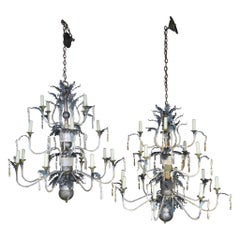 Pair of Italian Painted Wood and Metal Chandeliers, circa 1940