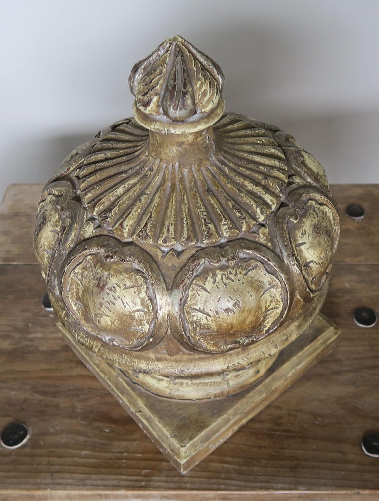 Pair of Italian Painted Wood Carved Finials with Flames at 1stDibs