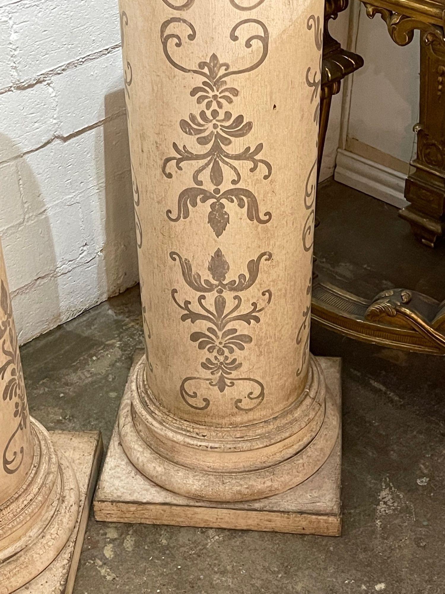 Hand-Painted Pair of Italian Painted Wood Pedestals For Sale