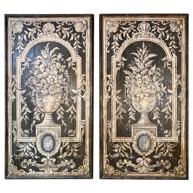 Pair of Italian Painted Wooden Painted Panels For Sale at 1stDibs