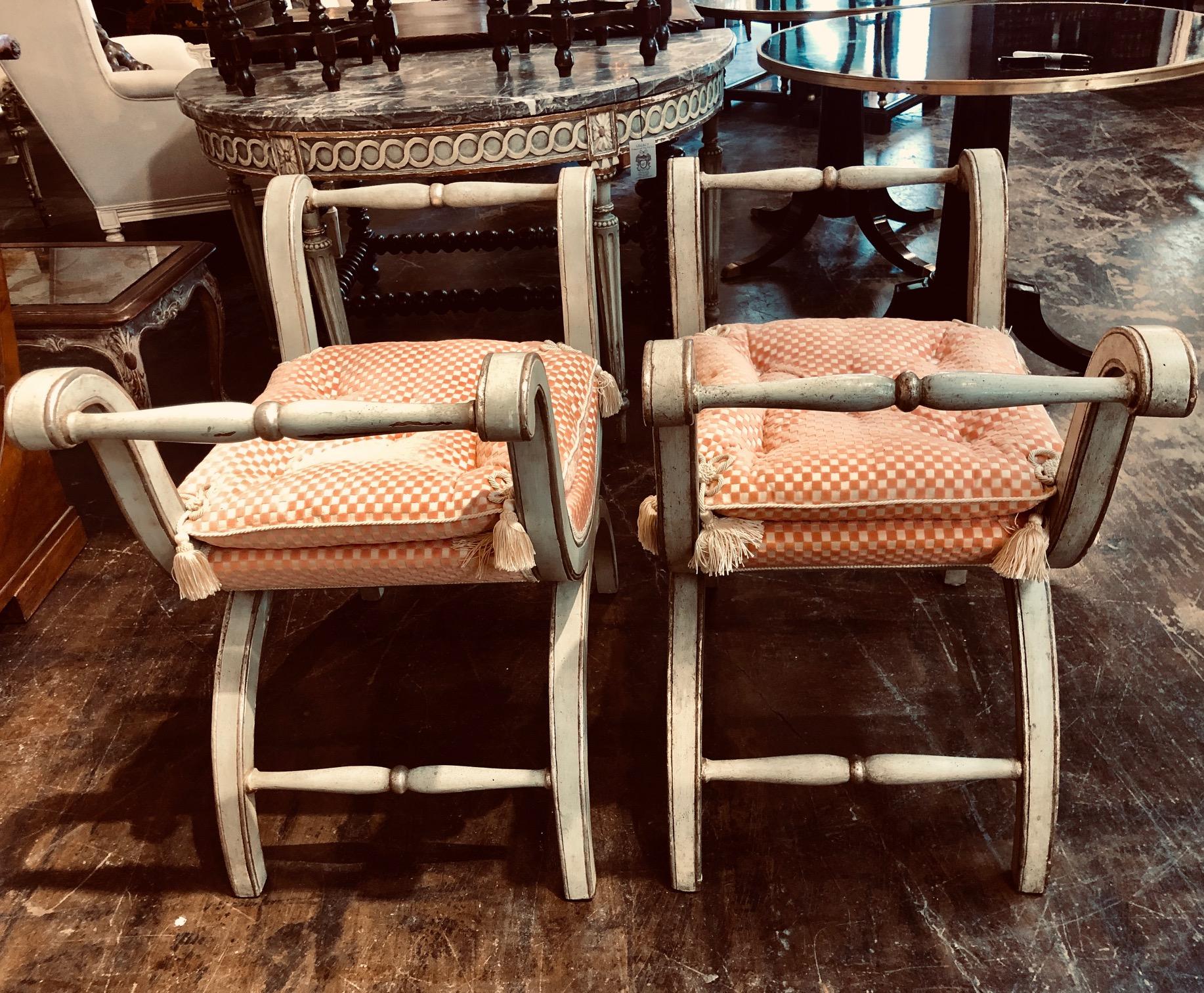Pair of Italian Painted X Form Benches In Good Condition In Dallas, TX