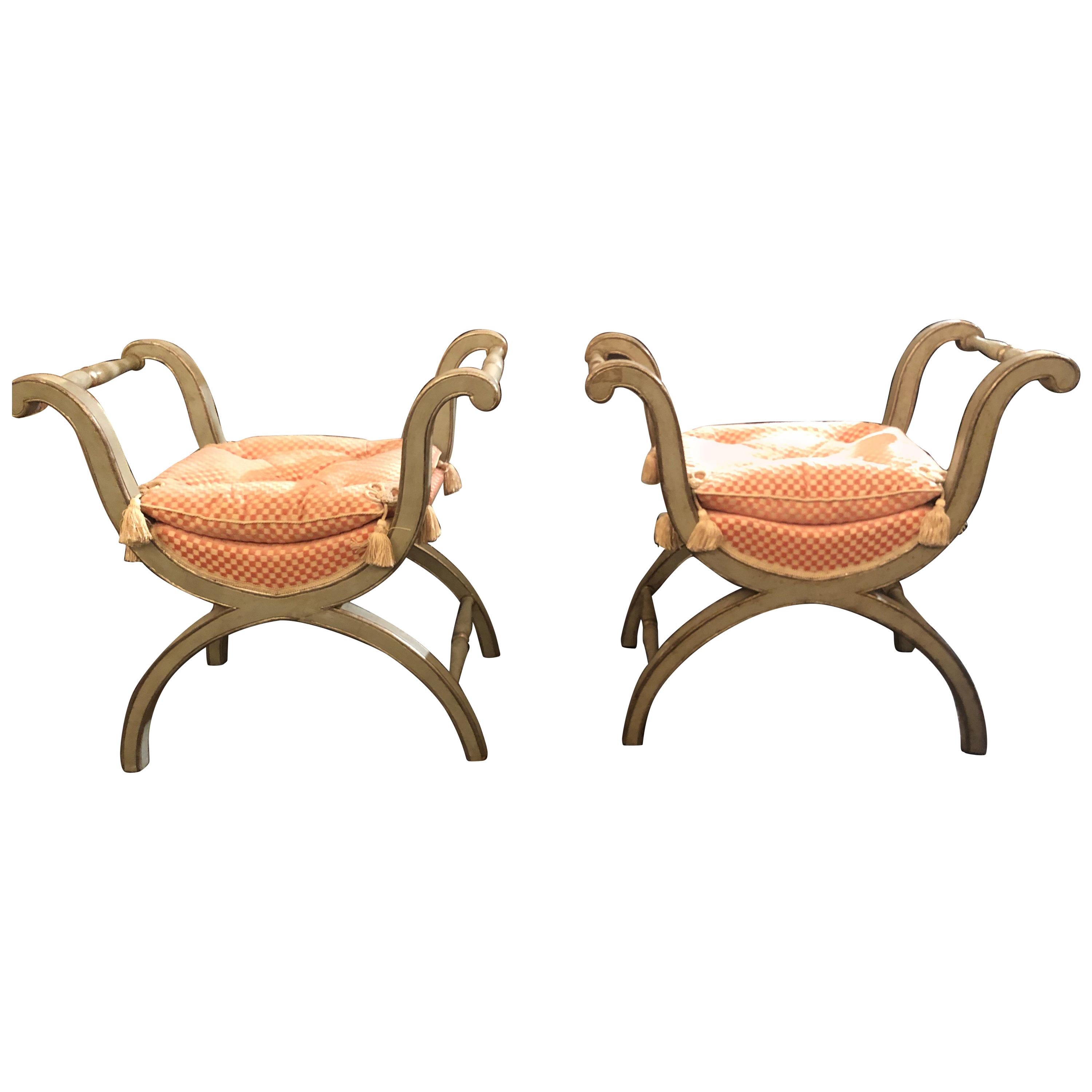 Pair of Italian Painted X Form Benches