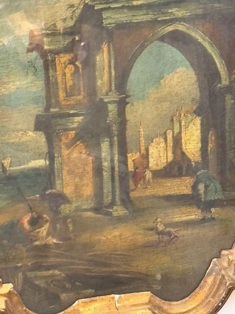 Toile Paire de peintures italiennes représentant une scène de port de Venise en vente