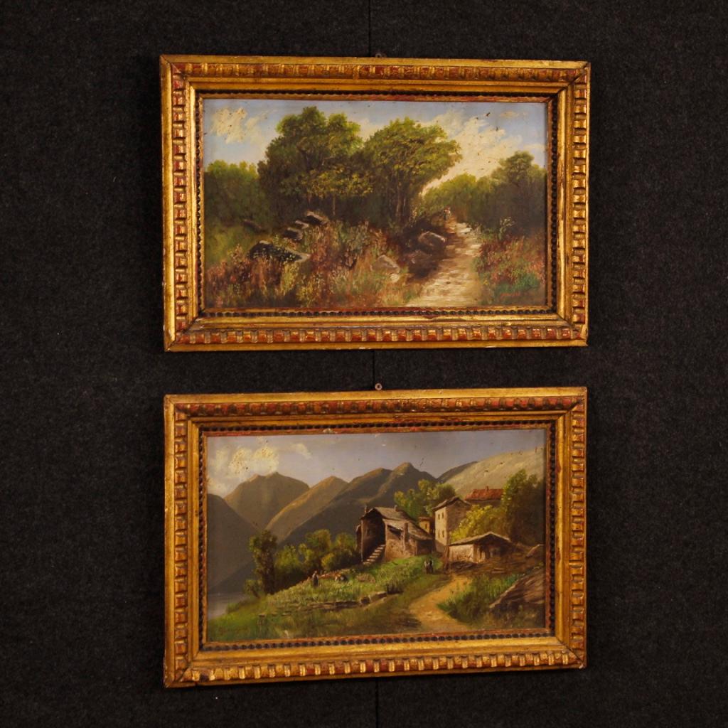 Pair of Italian Paintings Signed Landscapes with Characters, 20th Century For Sale 2