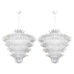 Pair of Italian Palmette Tiered Chandeliers Glass Leaves, in stock