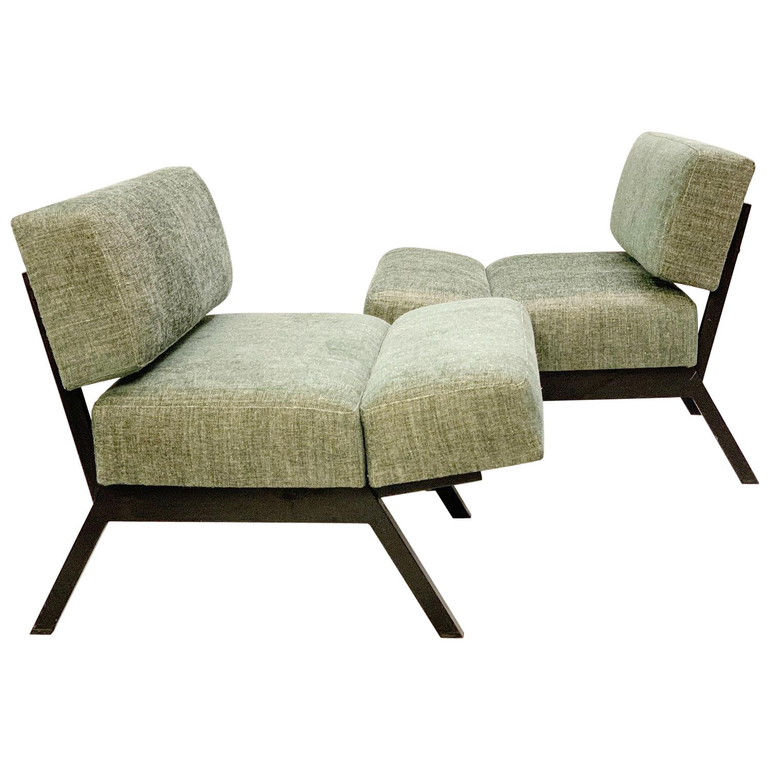 Pair of Italian "Panchetto" Reclining Chairs by IPE, New Green Upholstery