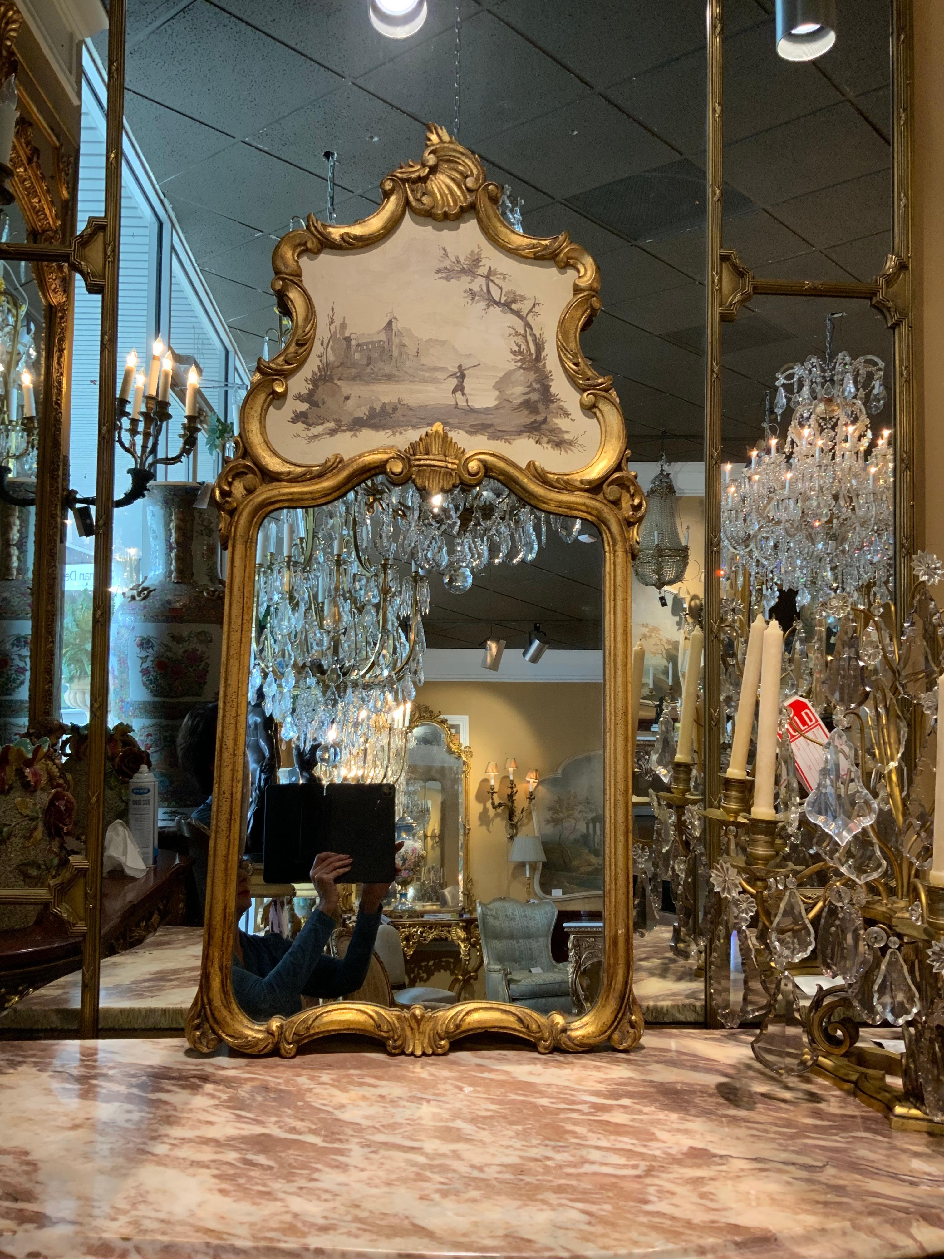 Pair of Italian Parcel Gilt and Hand Painted Mirrors in Venetian Rococo Taste For Sale 3