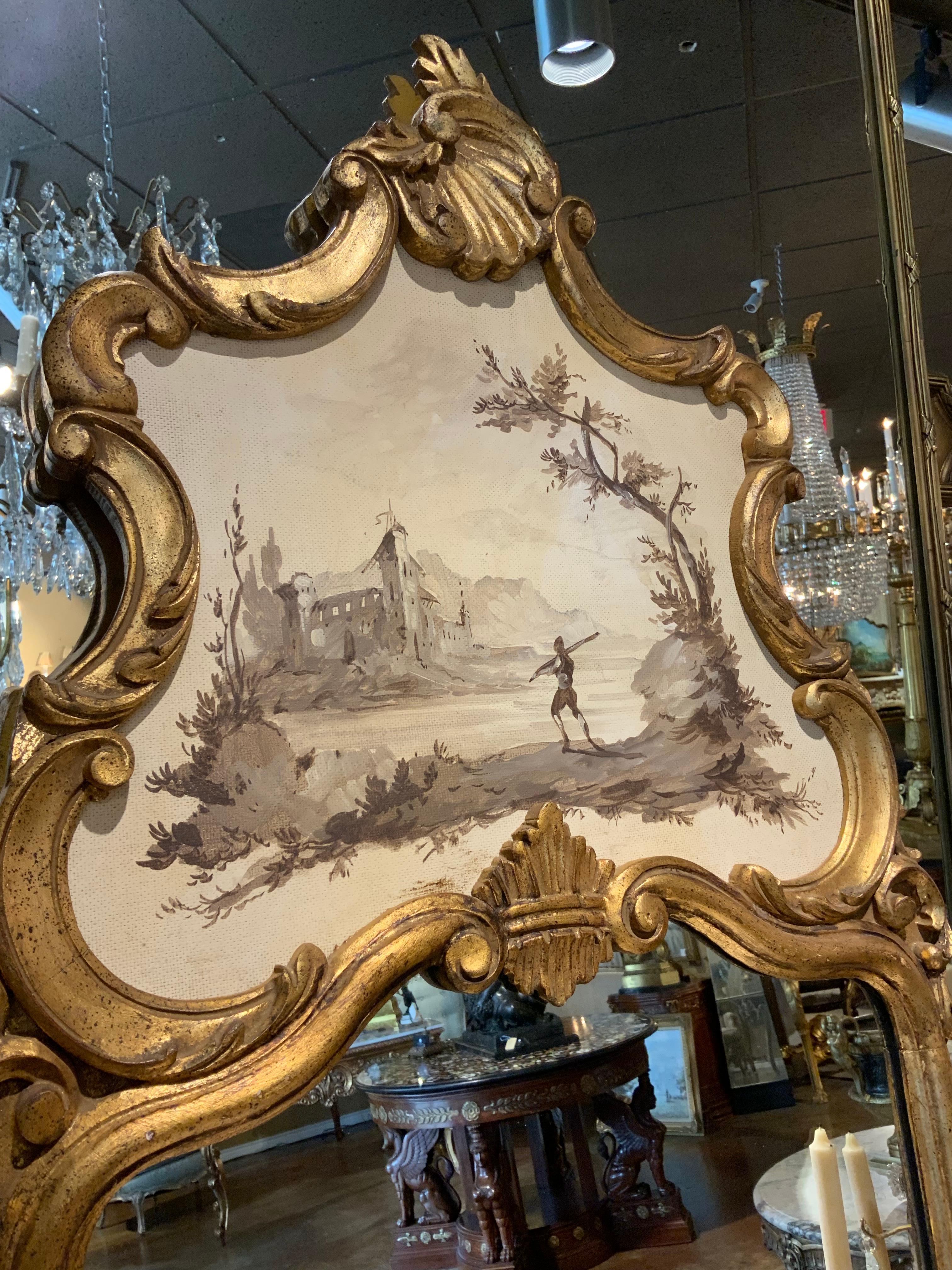 Pair of Italian Parcel Gilt and Hand Painted Mirrors in Venetian Rococo Taste In Good Condition For Sale In Houston, TX