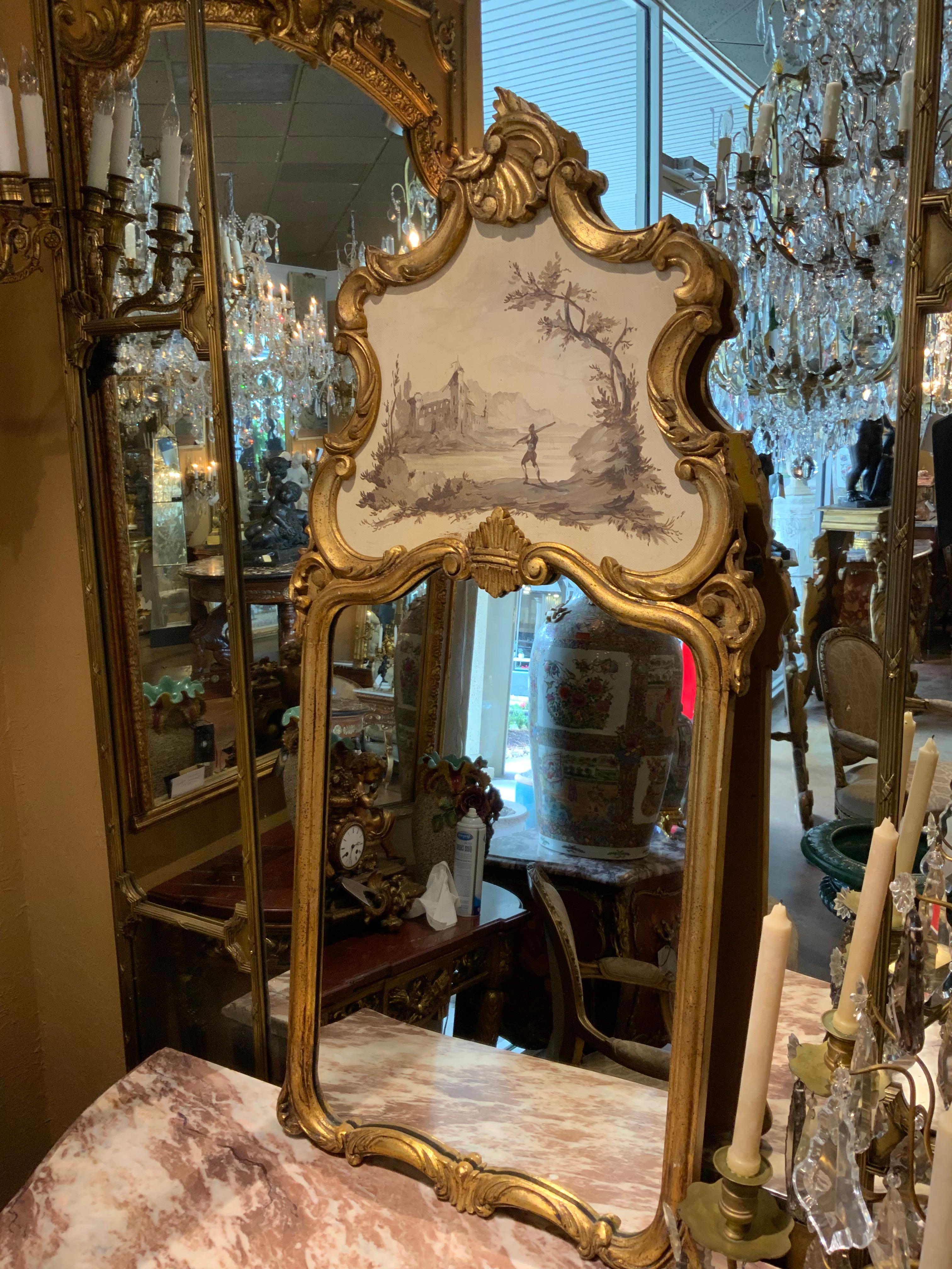 20th Century Pair of Italian Parcel Gilt and Hand Painted Mirrors in Venetian Rococo Taste For Sale