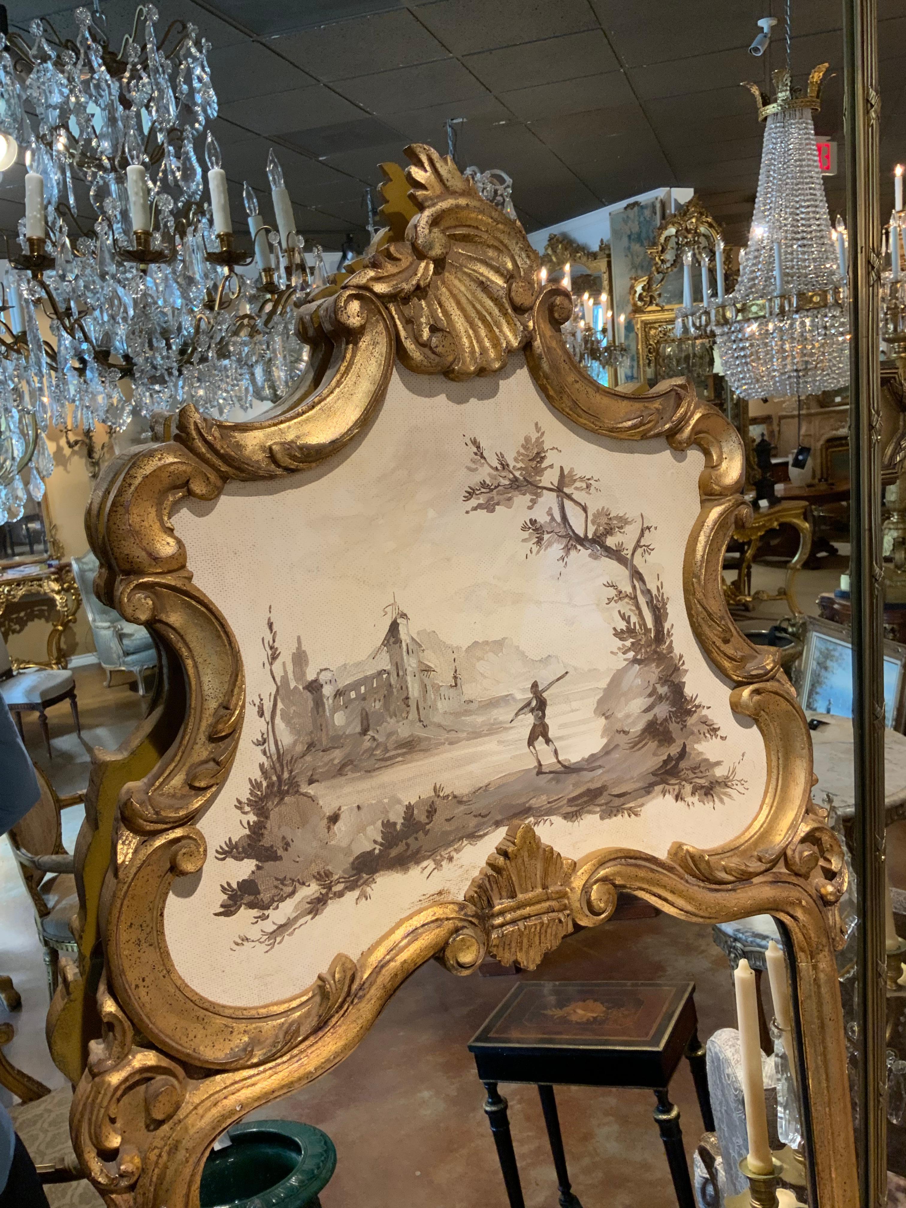 Pair of Italian Parcel Gilt and Hand Painted Mirrors in Venetian Rococo Taste For Sale 2