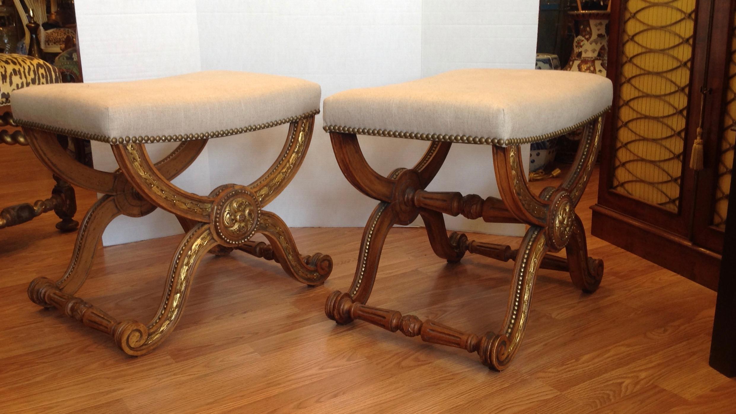 Pair of Italian Parcel-Gilt Benches 1