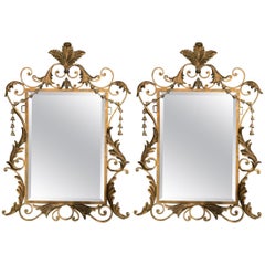 Pair of Italian Parcel-Gilt Painted Wood and Metal Wall or Console Mirrors