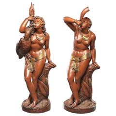 Coppia di figure di nudo in terracotta dorata italiana, XIX secolo