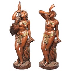 Antique Pair of Italian Parcel Gilt Terracotta Nude Figures, 19th Century