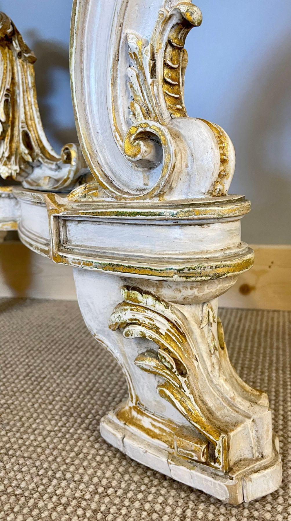Pair of Italian Parcel Paint and Gilt Decorated Faux Marble-Top Console Tables For Sale 9