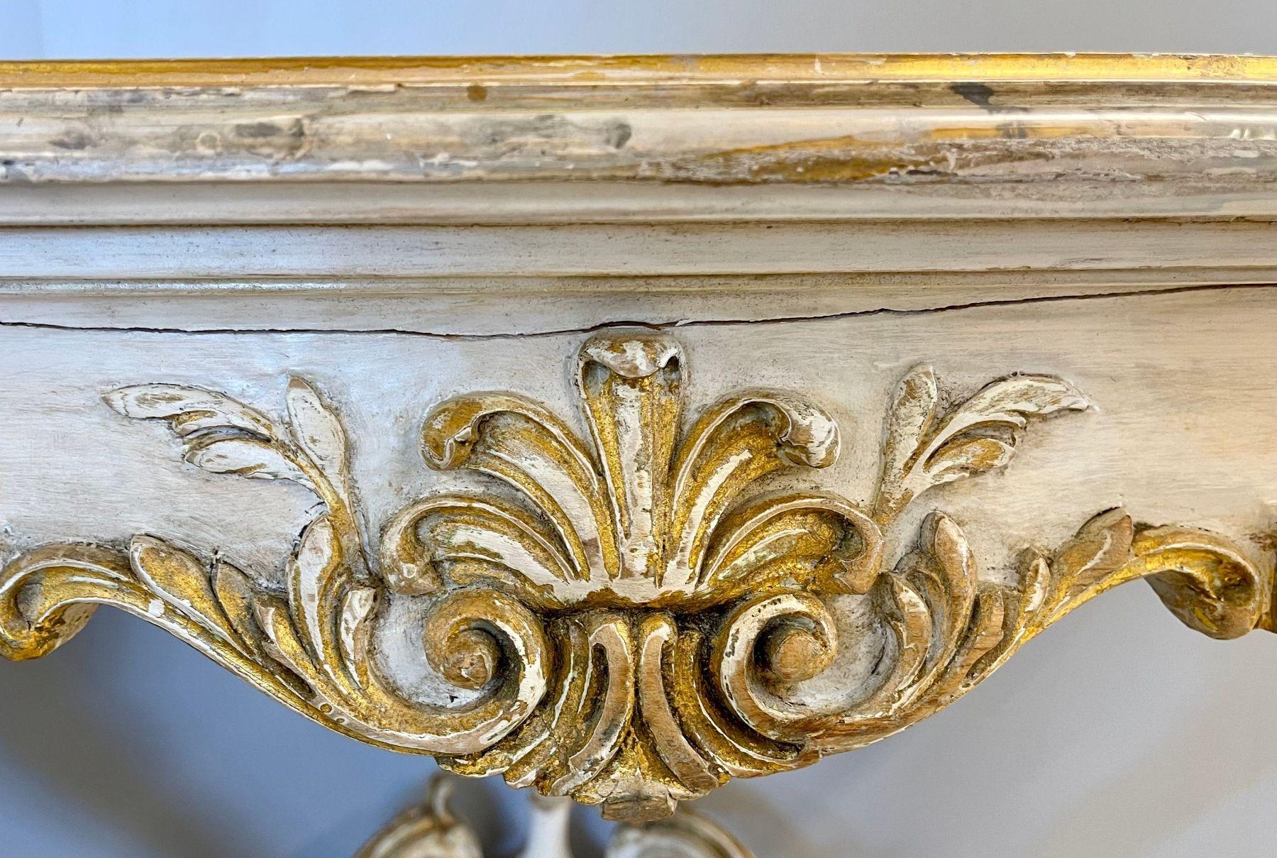 Pair of Italian Parcel Paint and Gilt Decorated Faux Marble-Top Console Tables For Sale 2