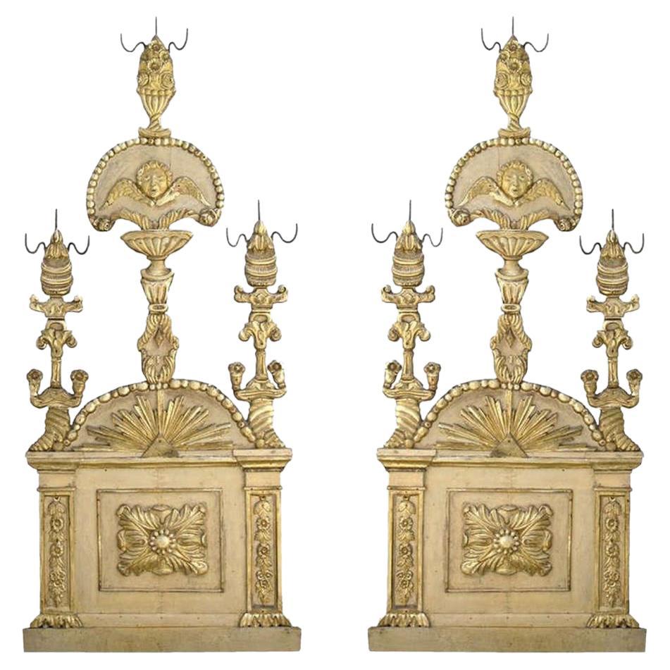 Pair of Italian Parcel Paint and Giltwood Panels, circa 1730