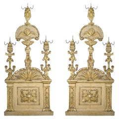 Antique Pair of Italian Parcel Paint and Giltwood Panels, circa 1730