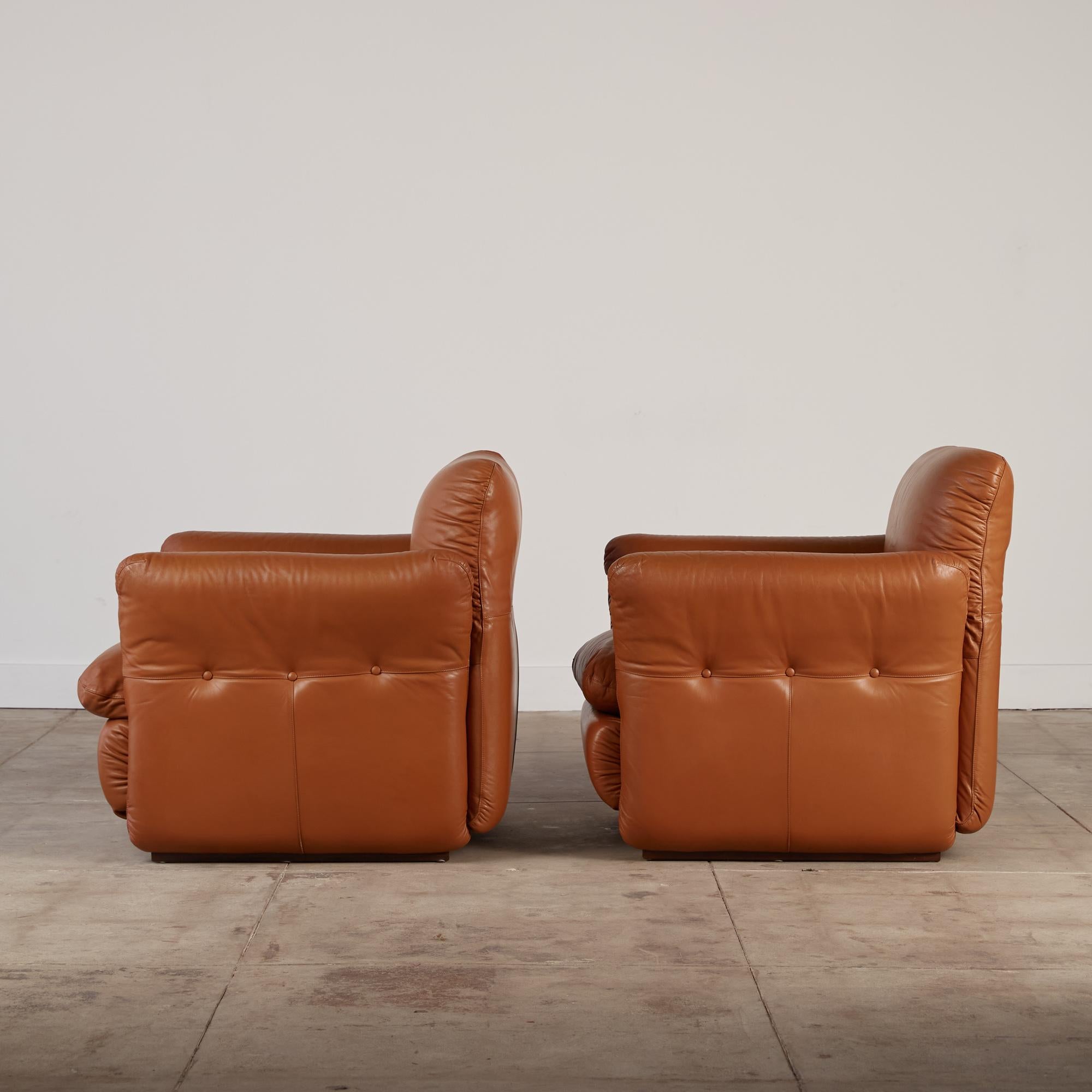 Modern Pair of Italian Patinated Leather Lounge Chairs