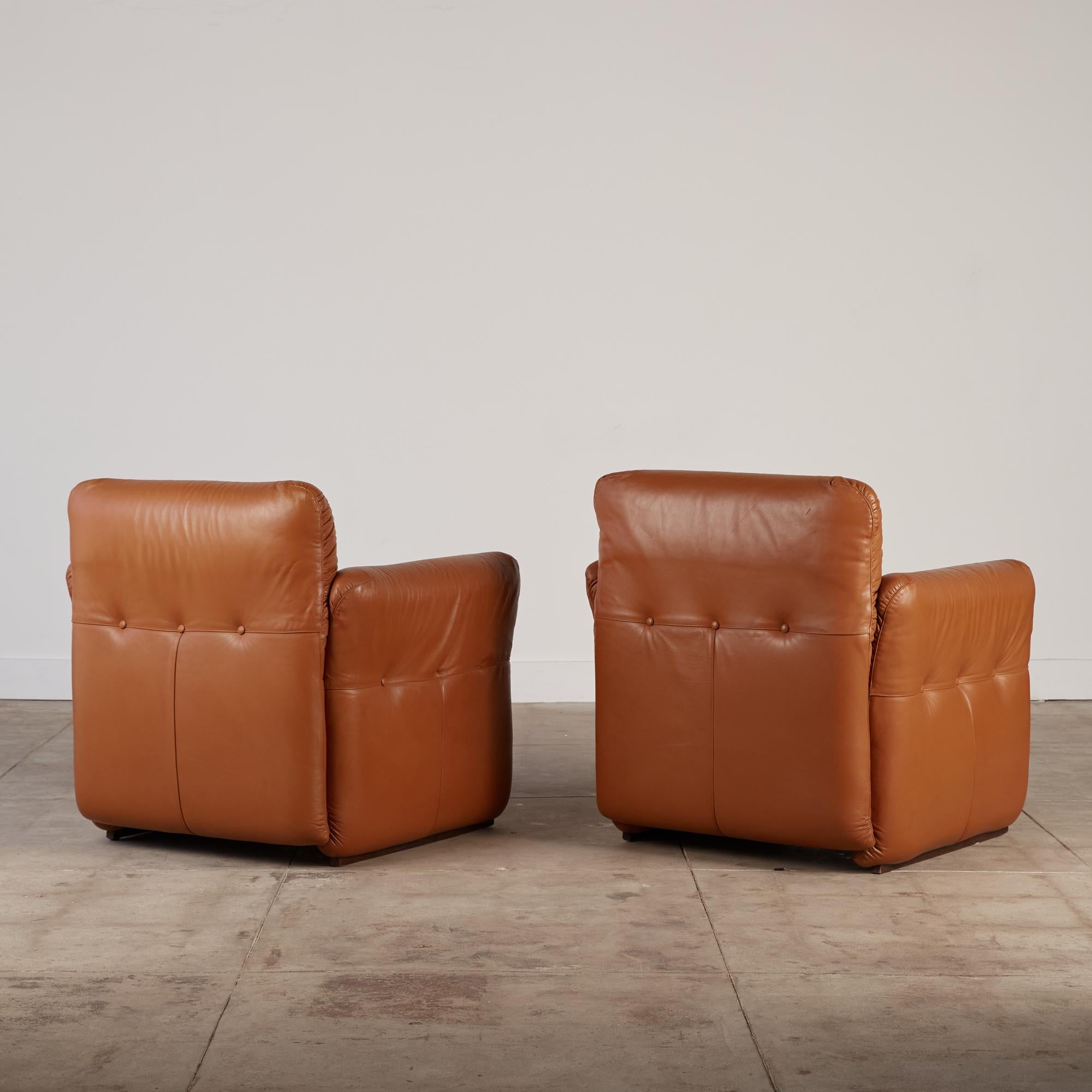 Pair of Italian Patinated Leather Lounge Chairs 1