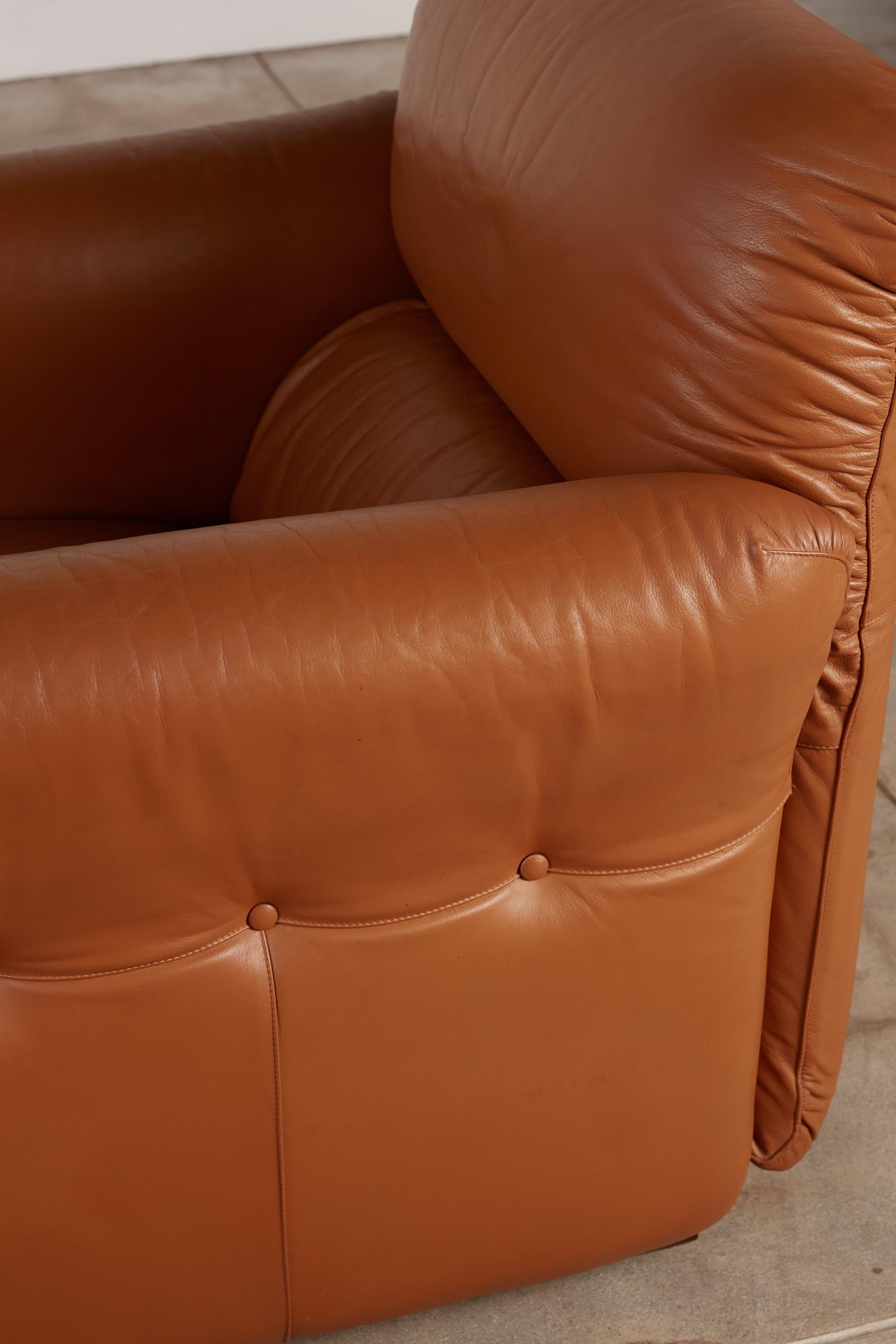 Pair of Italian Patinated Leather Lounge Chairs 3