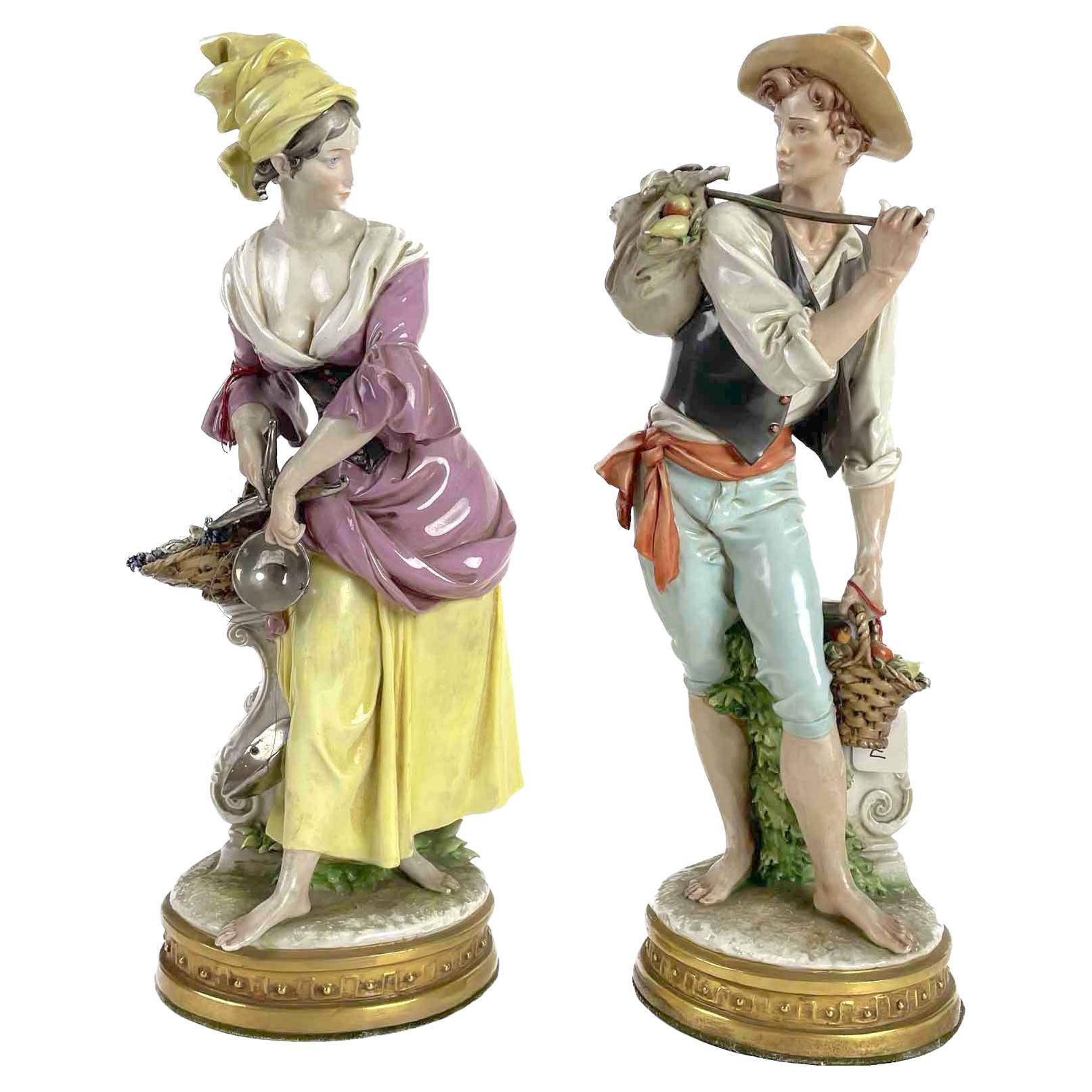 Pair of Italian Peasant Figures Allegory of Abundance by Cappe Giuseppe, 1960s