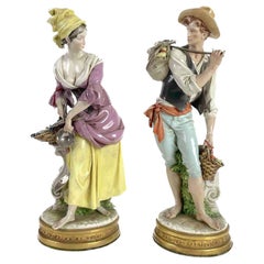 Vintage Pair of Italian Peasant Figures Allegory of Abundance by Cappe Giuseppe, 1960s
