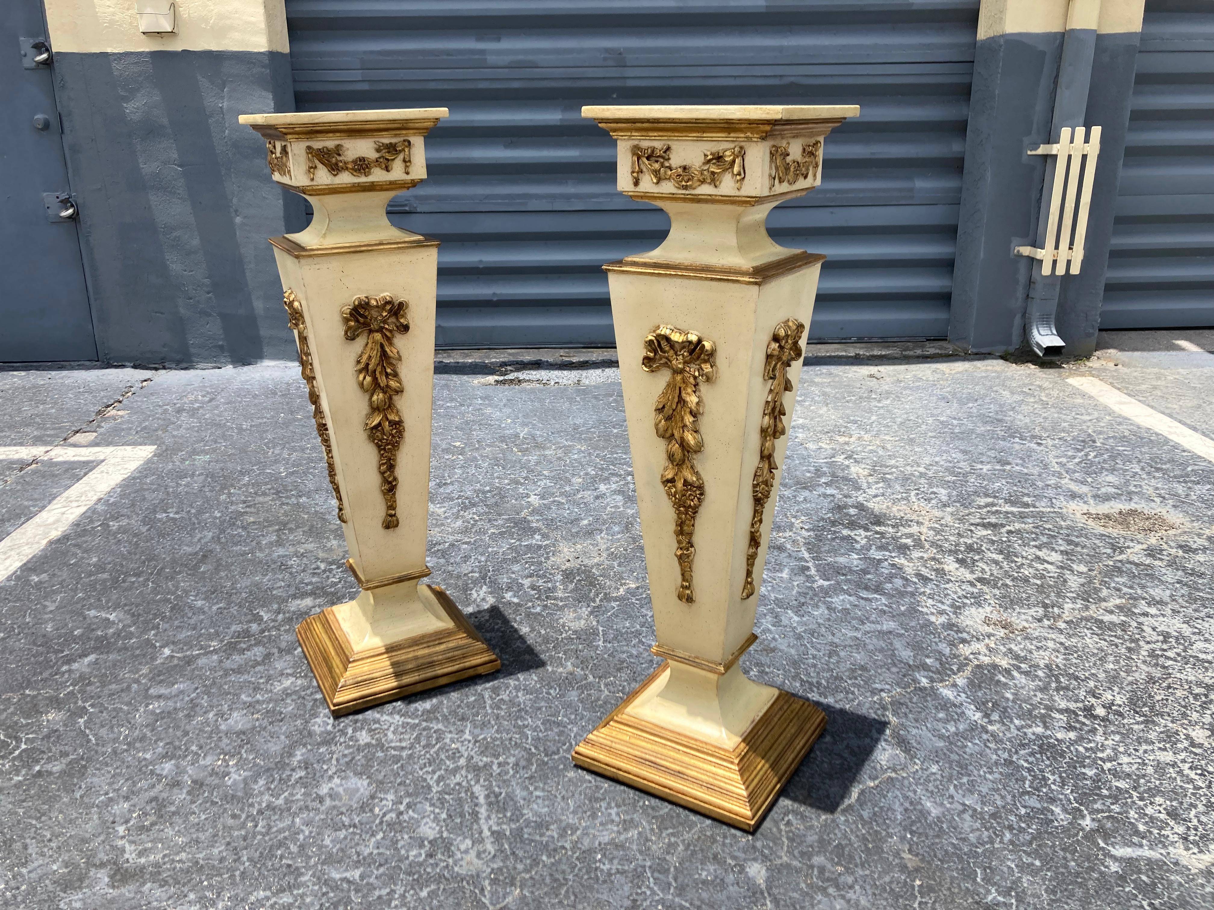 Pair of Italian Pedestals, Columns, Stand, Gold, Beige, 1950s For Sale 9