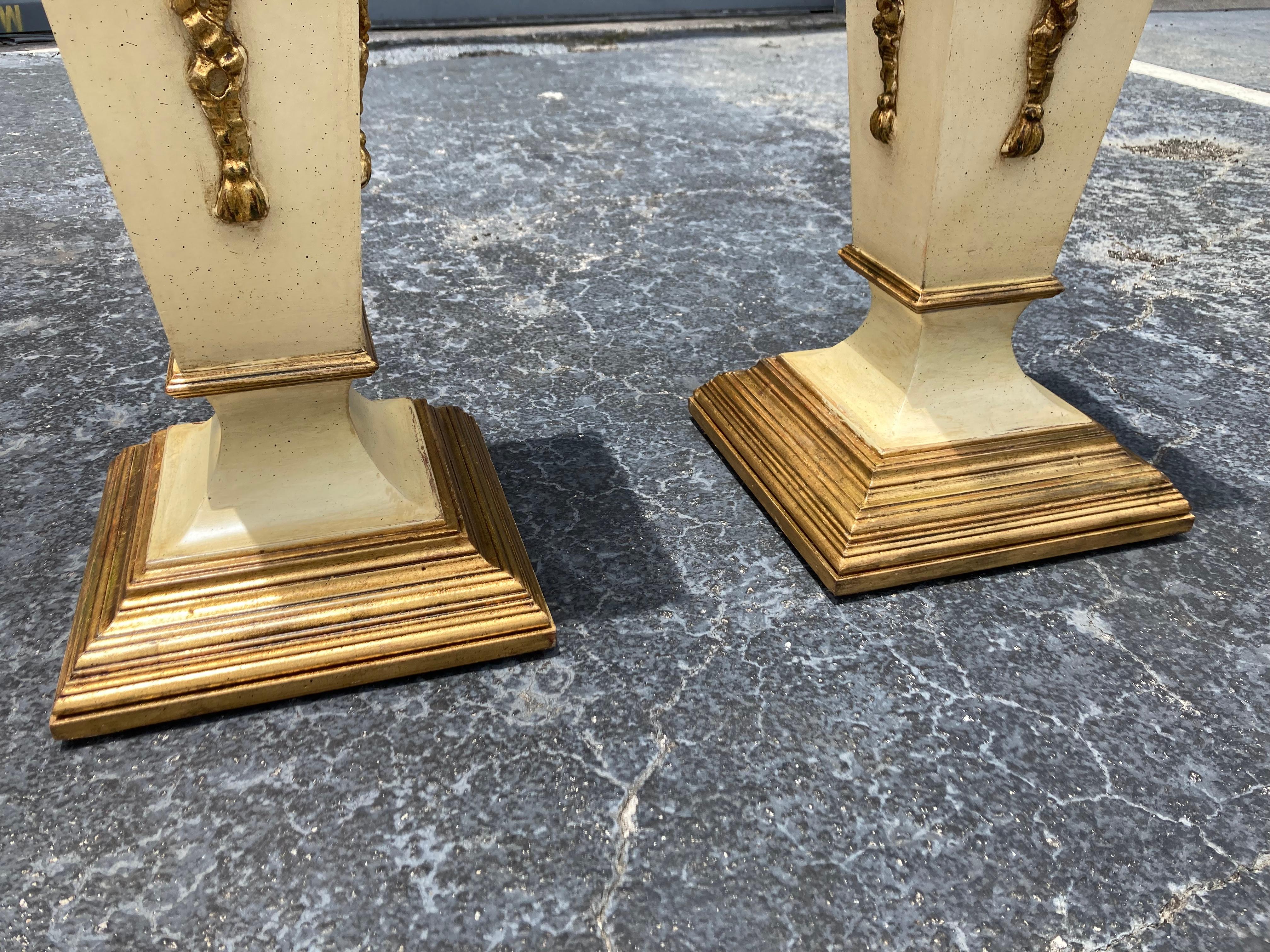 Pair of Italian Pedestals, Columns, Stand, Gold, Beige, 1950s For Sale 12