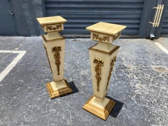 Pair of Italian Pedestals, Columns, Stand, Gold, Beige, 1950s