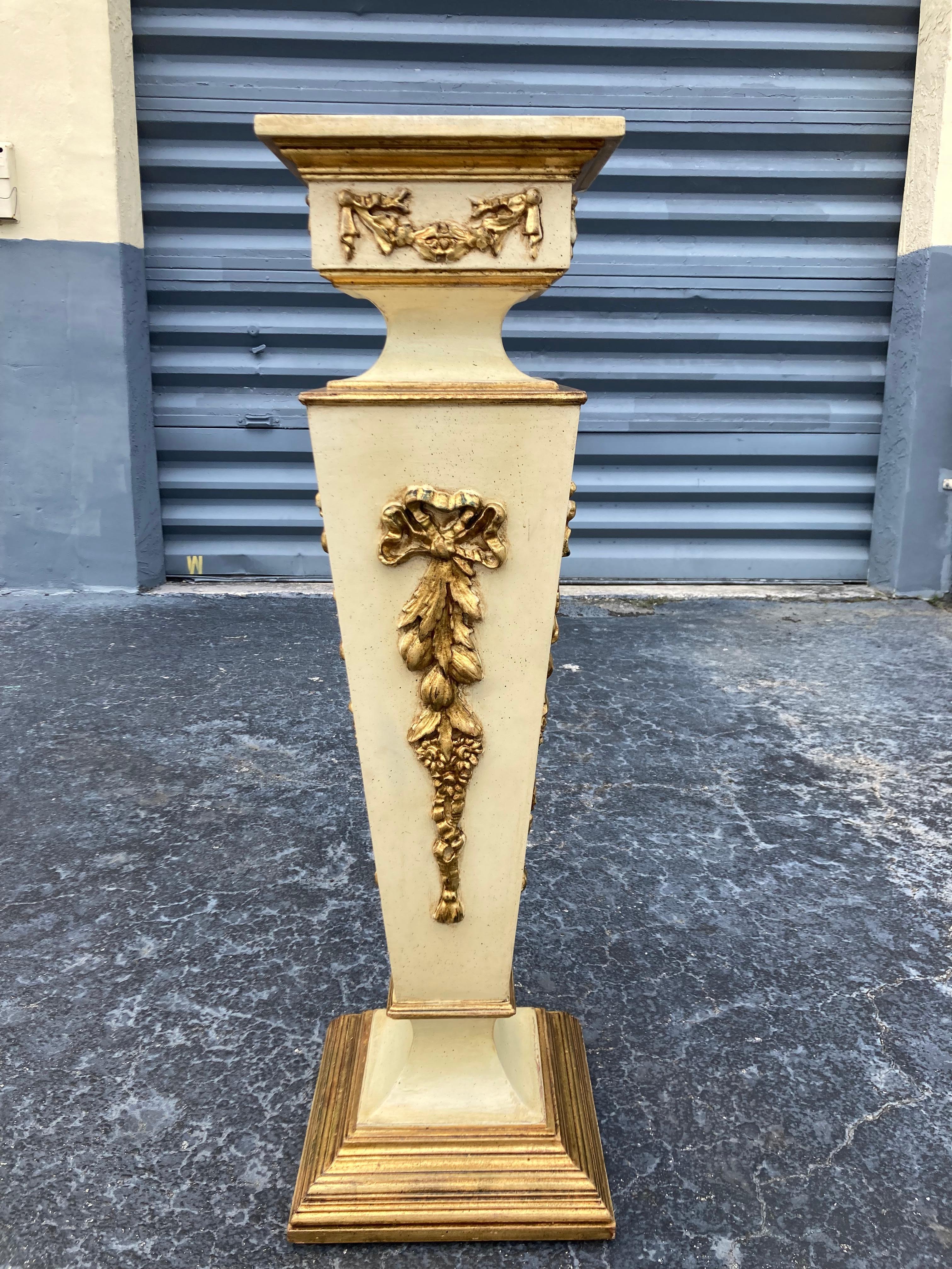 Wood Pair of Italian Pedestals, Columns, Stand, Gold, Beige, 1950s For Sale
