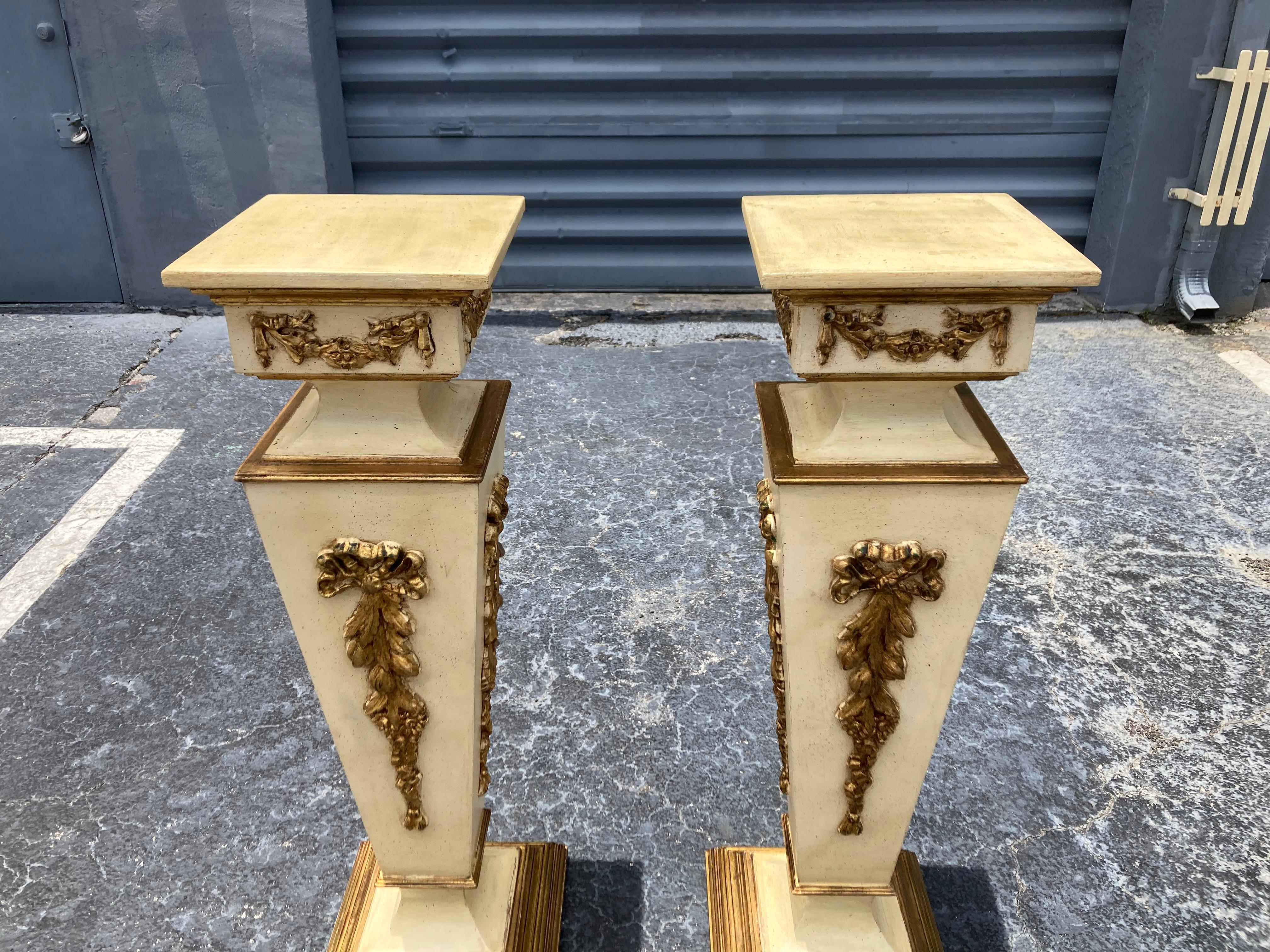 Pair of Italian Pedestals, Columns, Stand, Gold, Beige, 1950s For Sale 2