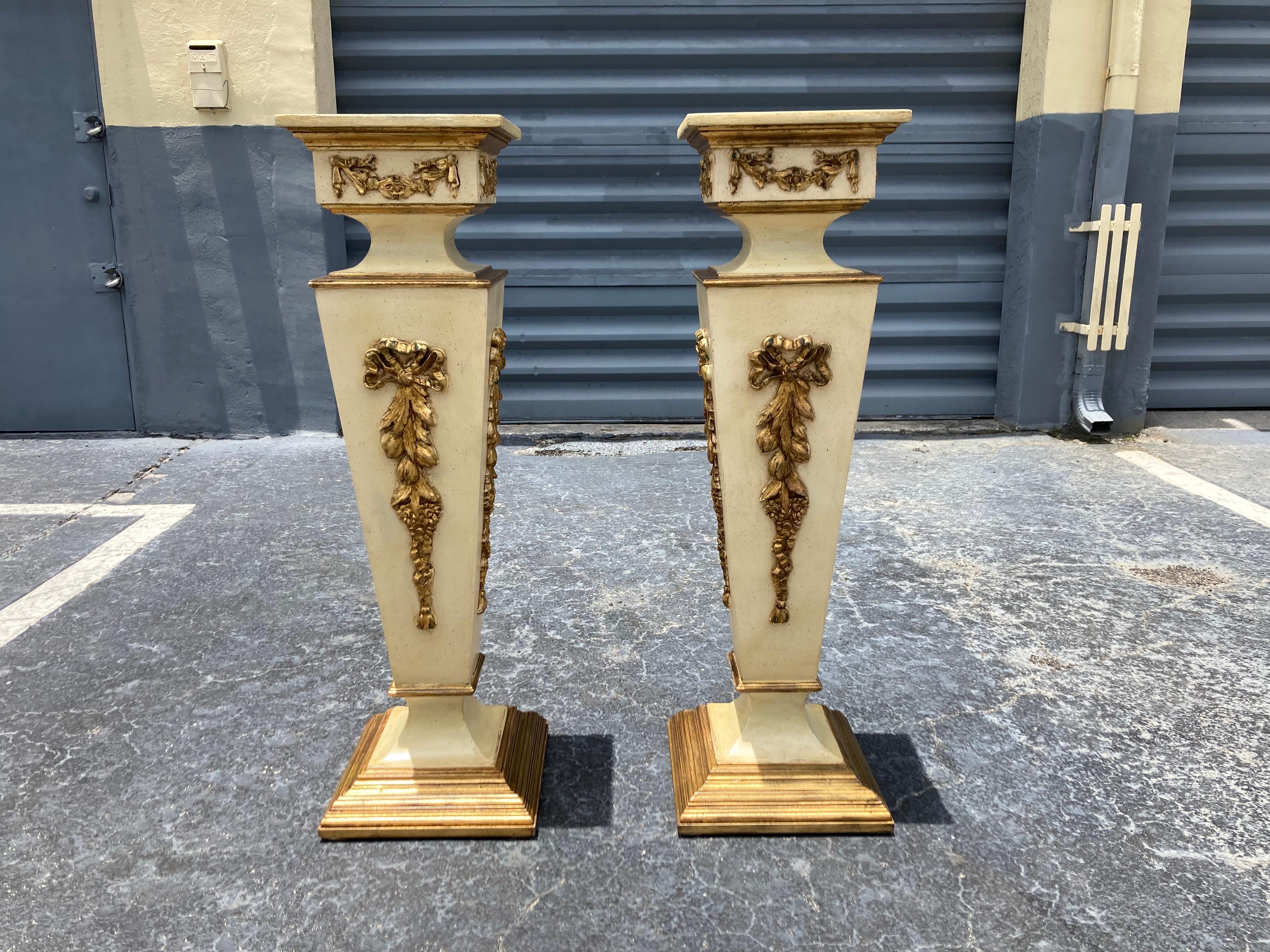 Pair of Italian Pedestals, Columns, Stand, Gold, Beige, 1950s For Sale 3